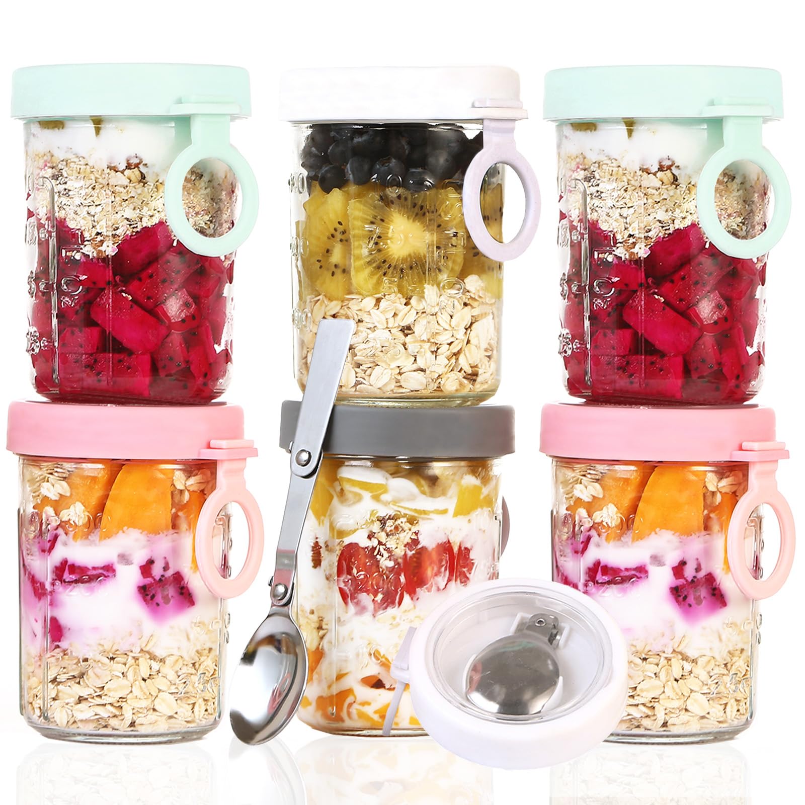 Glass Jars with Lids & Spoon - 350ml Set of 6-image-39aa395e-e868-4f97-8bd2-dcf9fc8fb80c-89654