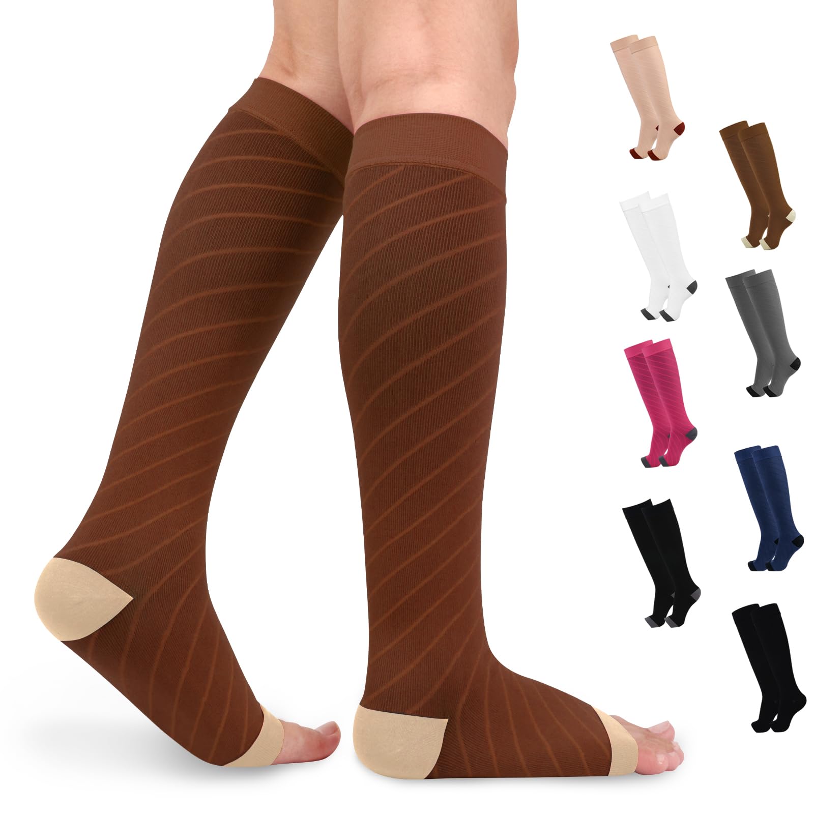 Knee High Medical Compression Socks 20-30 mmHg, Open Toe, Unisex Support for Sports & Travel-image-8e271f5f-37dd-40a3-b794-a3d2e690046a-56013