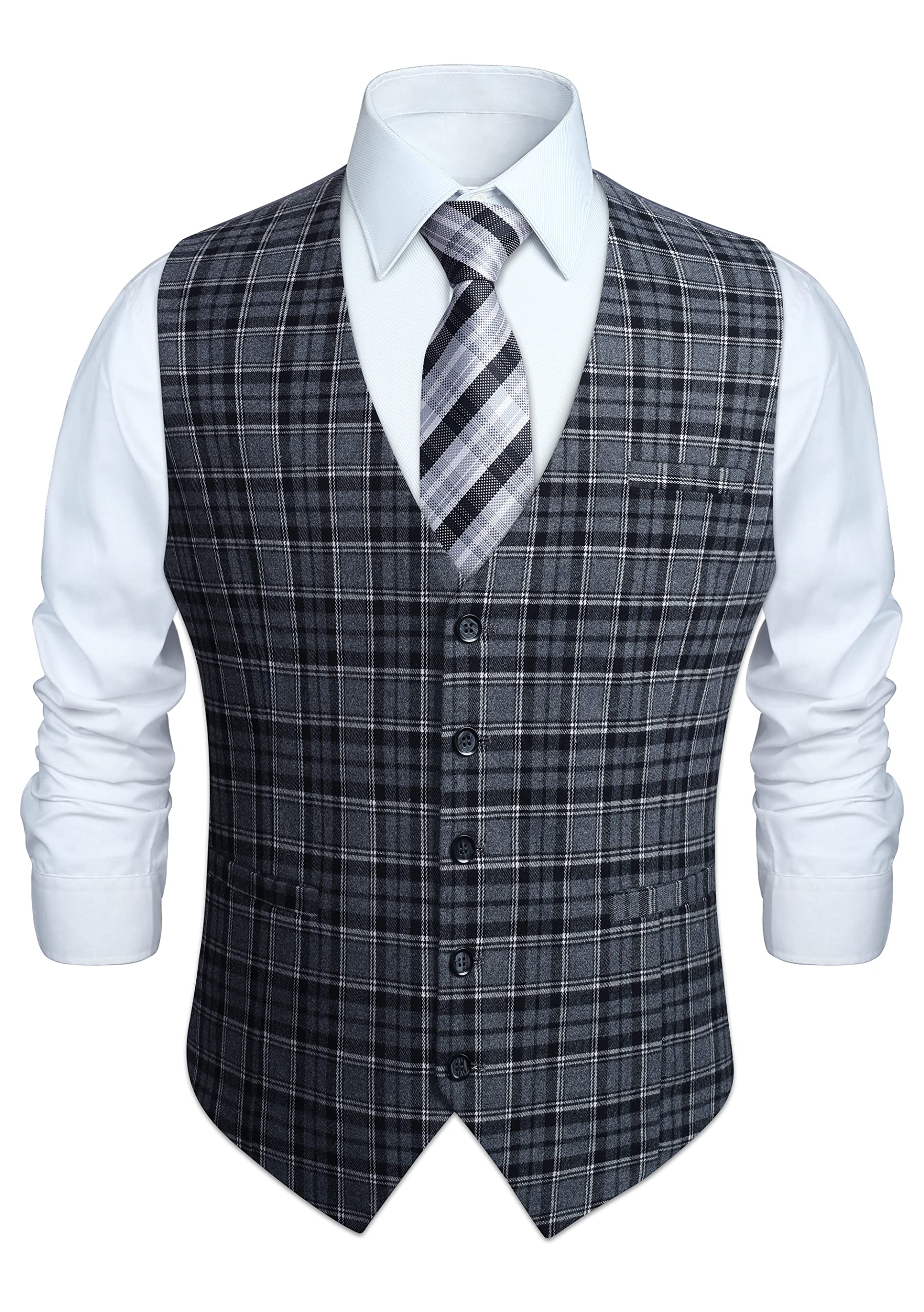 Men's Formal Plaid Waistcoat - Black XS-image-2f2eb9e2-243a-4125-b9a8-47ca3545eaa1-106607