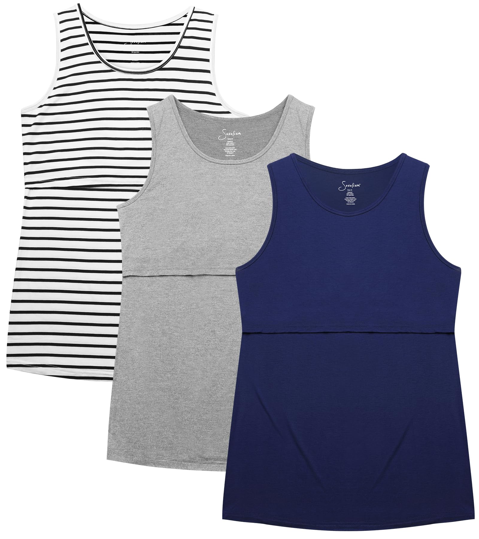 Maternity Nursing Tank Tops 3 Pack - Blue/Striped/Grey XL-image-dbd60009-8a63-4e83-9f7b-61f59002af59-106533