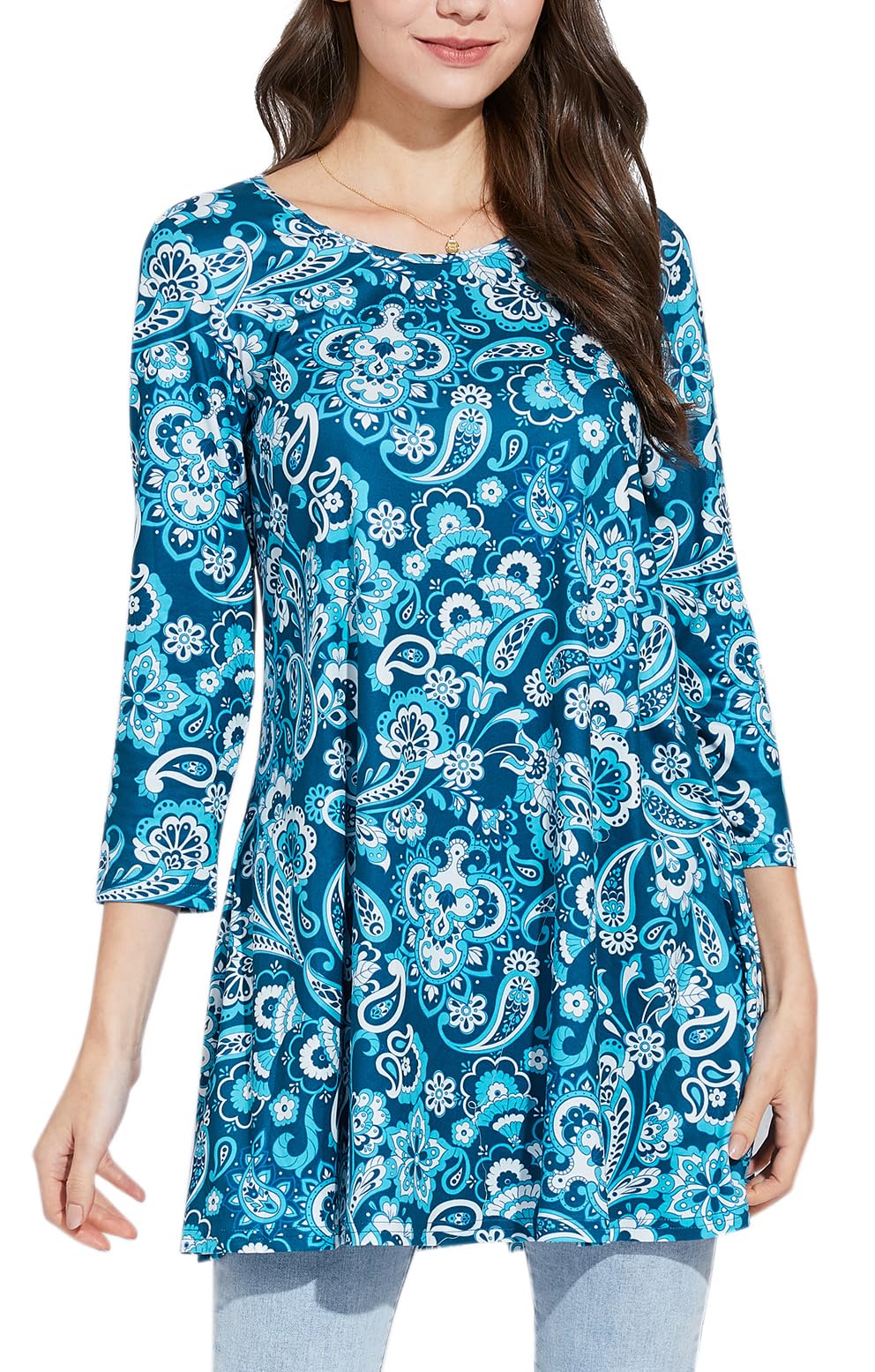 Women's 3/4 Sleeve Tunic Top - Blue Paisley M-image-8b276337-185a-481f-92f9-e5e6ba628780-105024