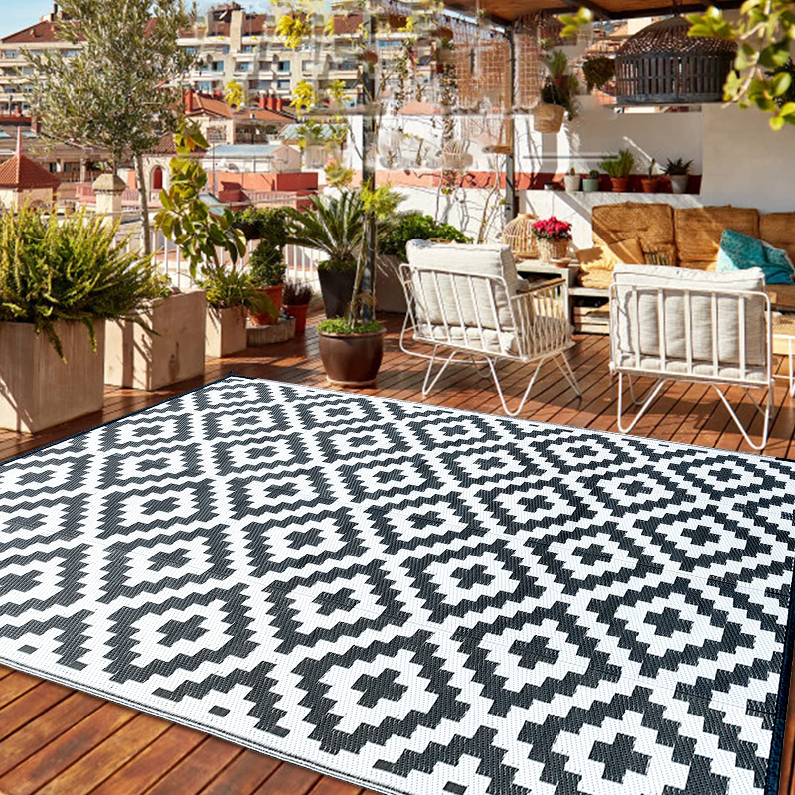 Outdoor Waterproof Rug - 150x240cm Black Geometric-image-484fb9e8-ed80-461e-98ac-0b188bb56ca0-90228
