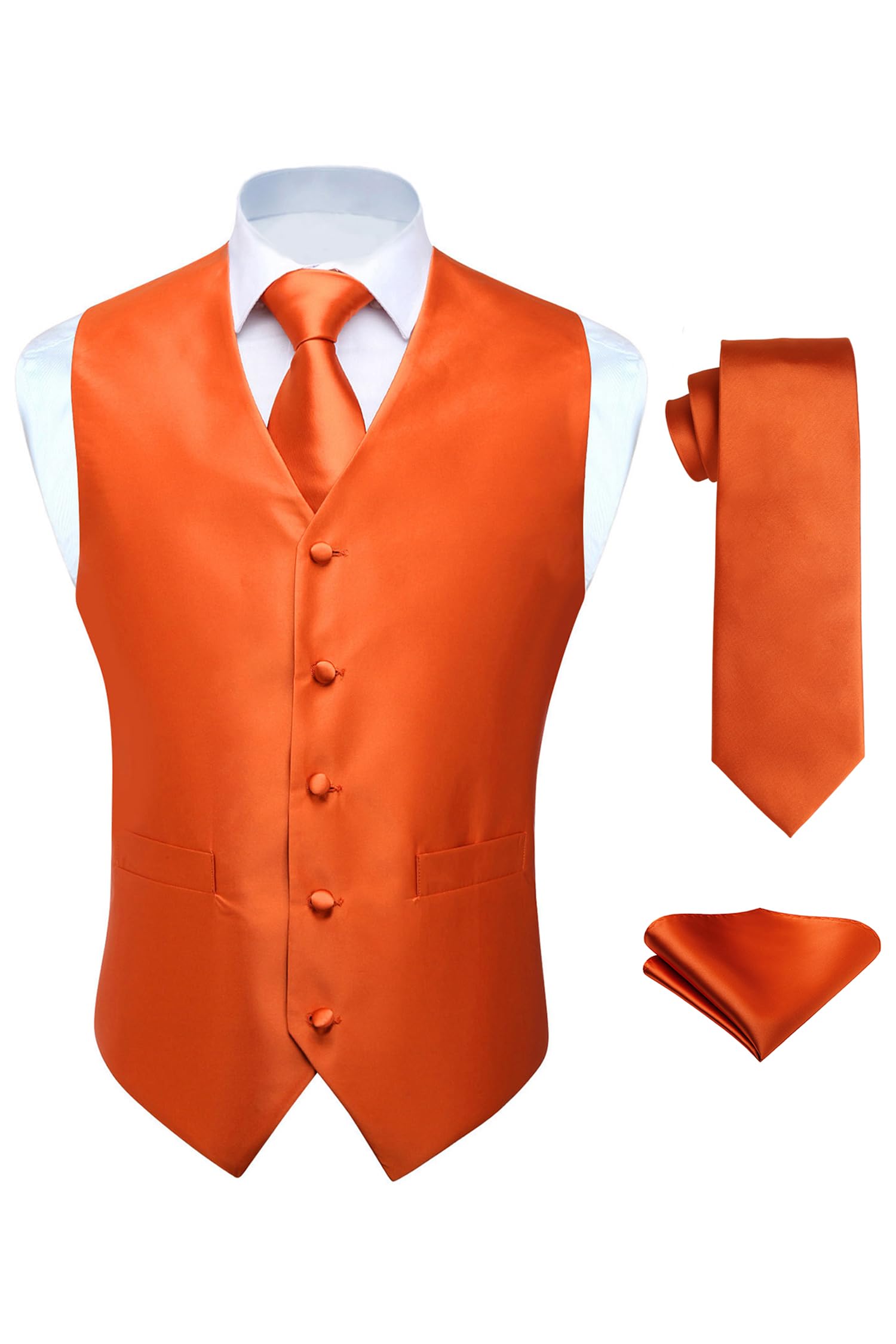 Men's Jacquard Waistcoat & Tie Set - Orange 3XL