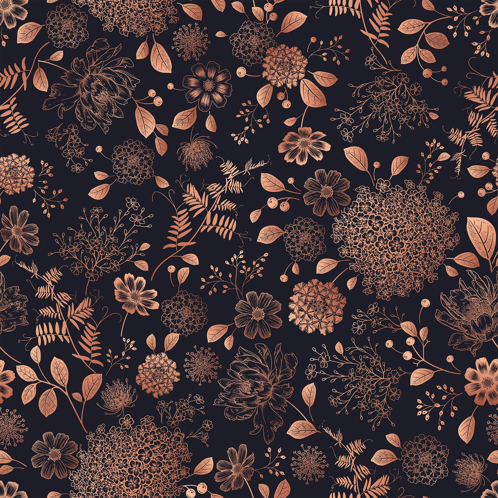 Vintage Floral Wallpaper - Black Orange 44.5cm×300cm-image-57c098ba-5f87-4def-a8c8-0263a1fd1764-109115