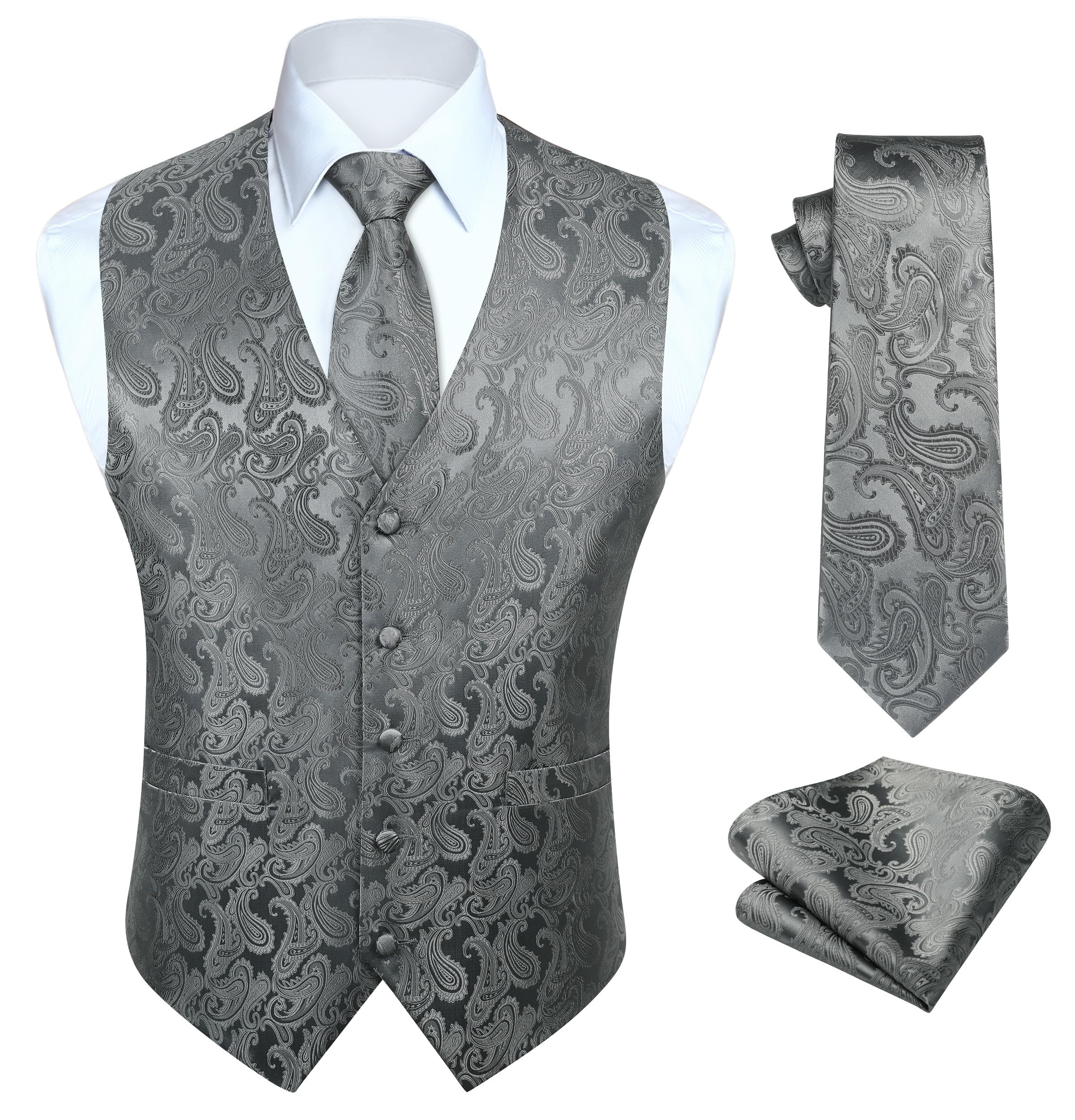 Men's Paisley Waistcoat Set - Grey 3XL-image-2a8a6aae-13b9-4d66-8b03-b3dd057c0f2c-103921