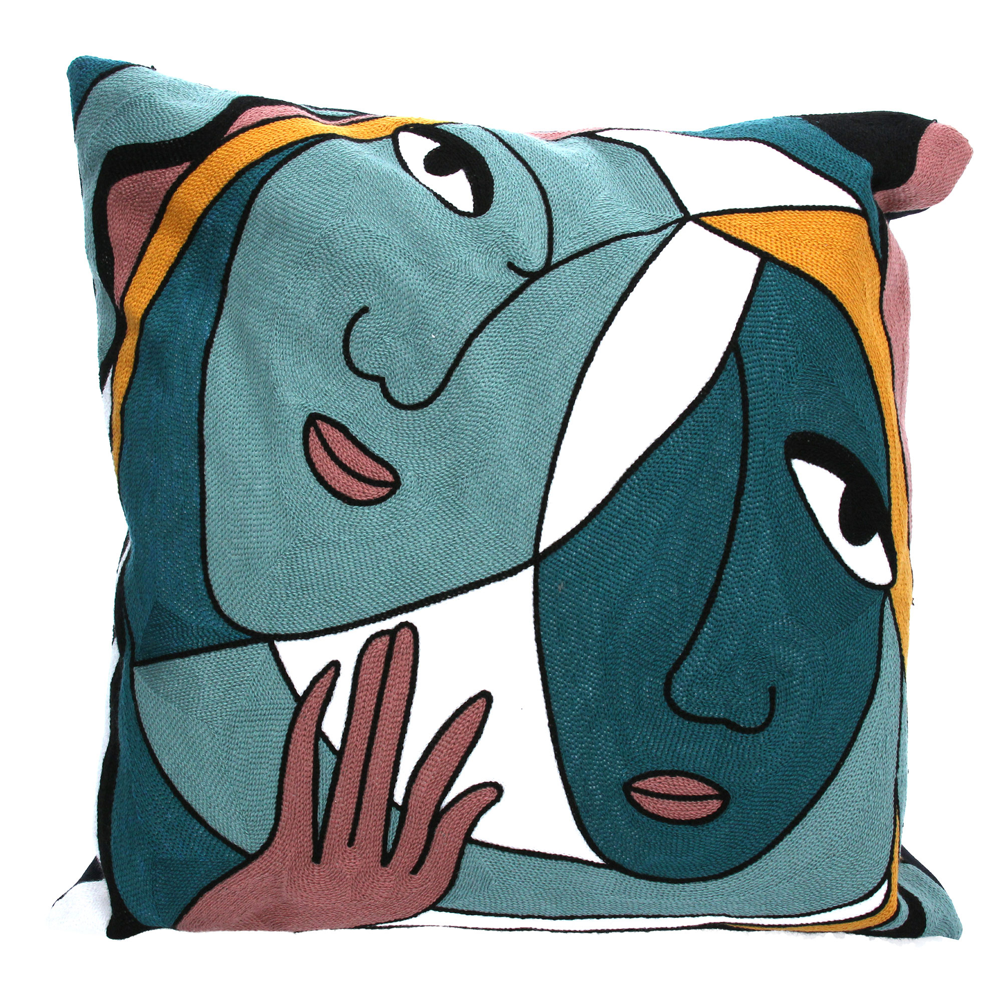 2 x Gisela Graham Embroidered Abstract Faces Cushion w Pad-image-f5b276cf-ba19-48bb-bc60-88393de86d49-2707