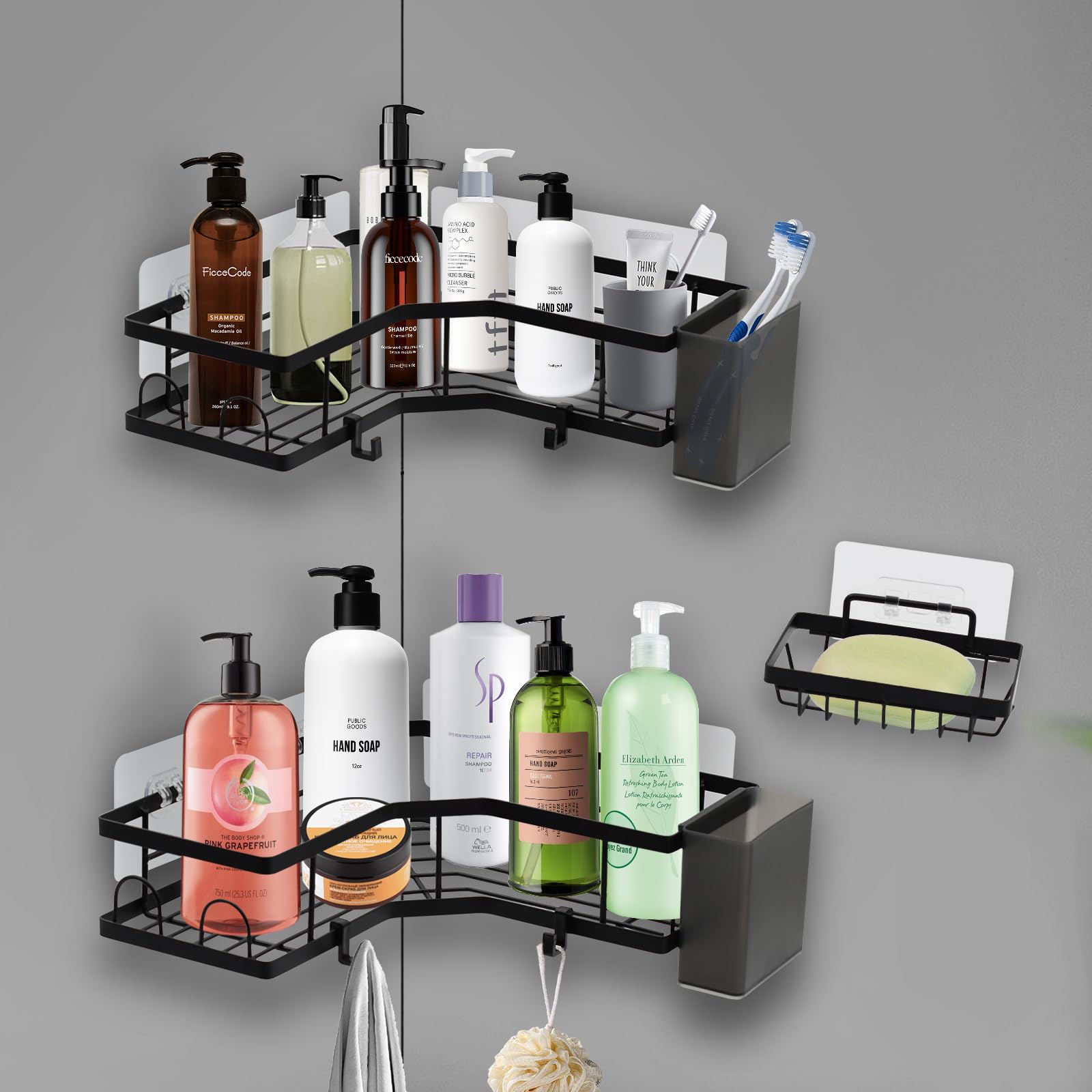 Adhesive Corner Shower Caddy Set - Black 5PCS-image-df25c843-030f-4e22-a3af-2a956d576538-90398