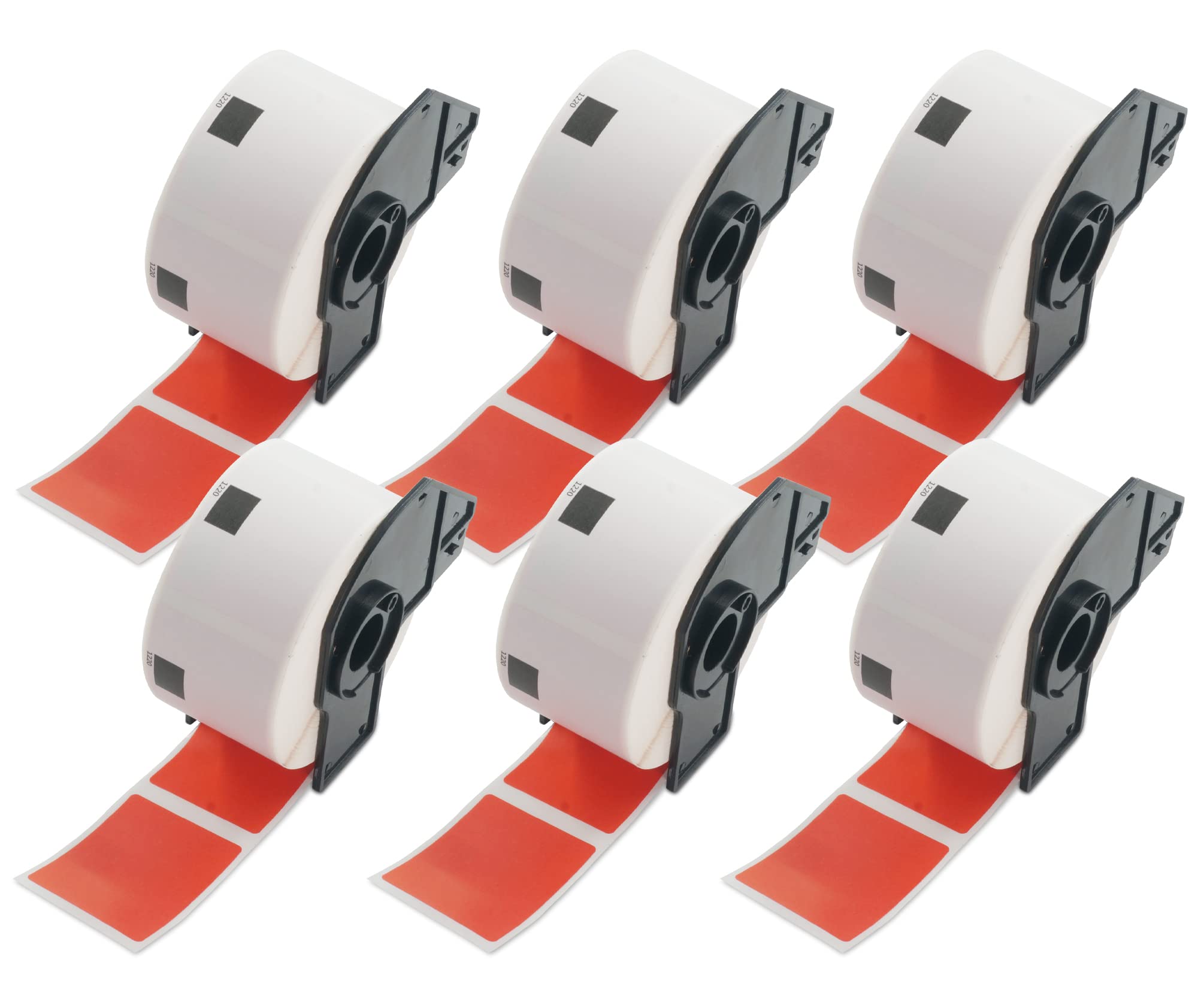 6 Rolls DK-11220 Coloured Labels 39mm x 48mm for Brother QL Printers - Black on Red-image-b318d607-b313-47f8-bd1e-f75c619767ba-48057