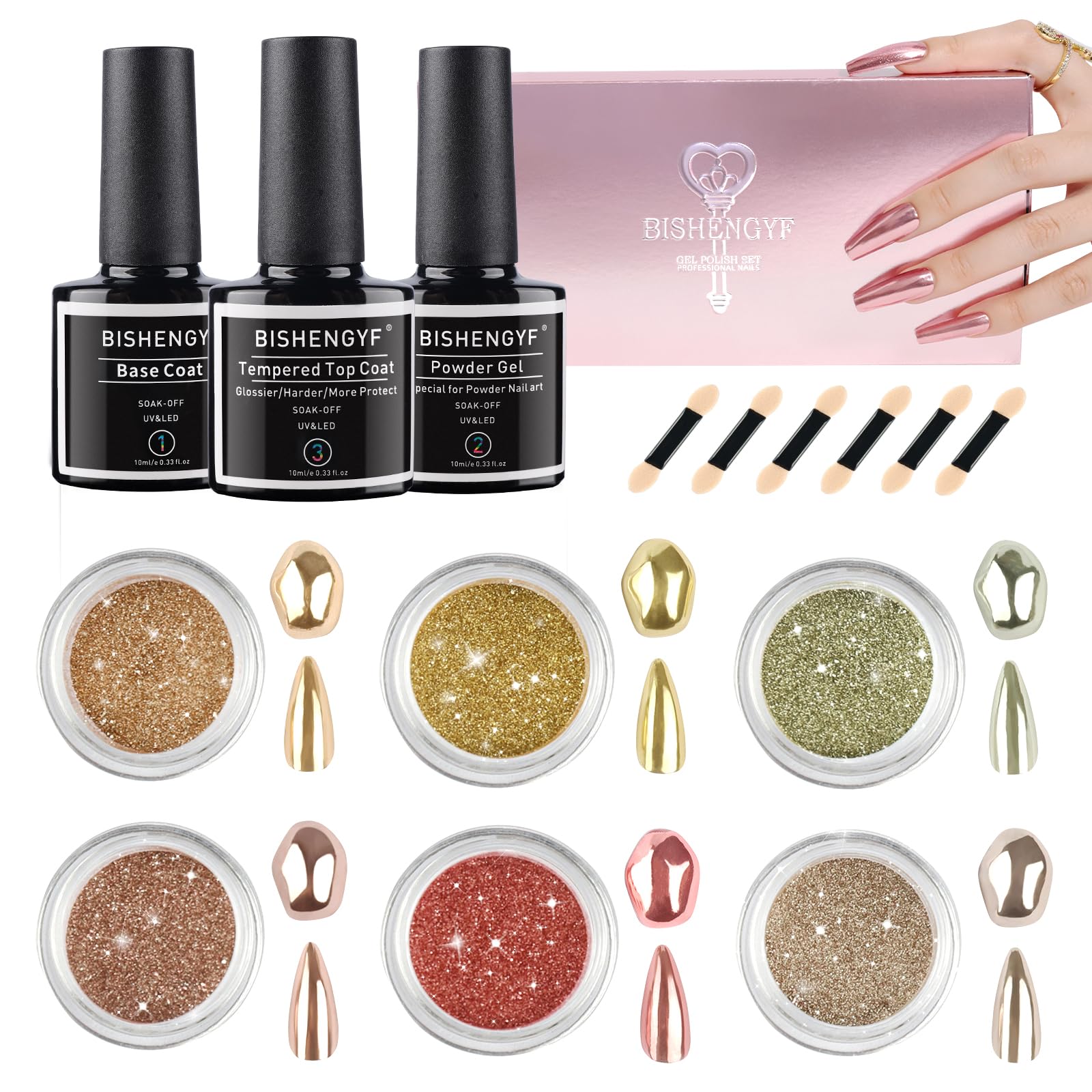 Chrome Nail Powder Kit with Mirror Effect Gel Top & Base Coat, 6 Glitter Colours, No Wipe, Gift Box-image-a4dc4548-7649-41df-bf09-c30e56844e7e-65928