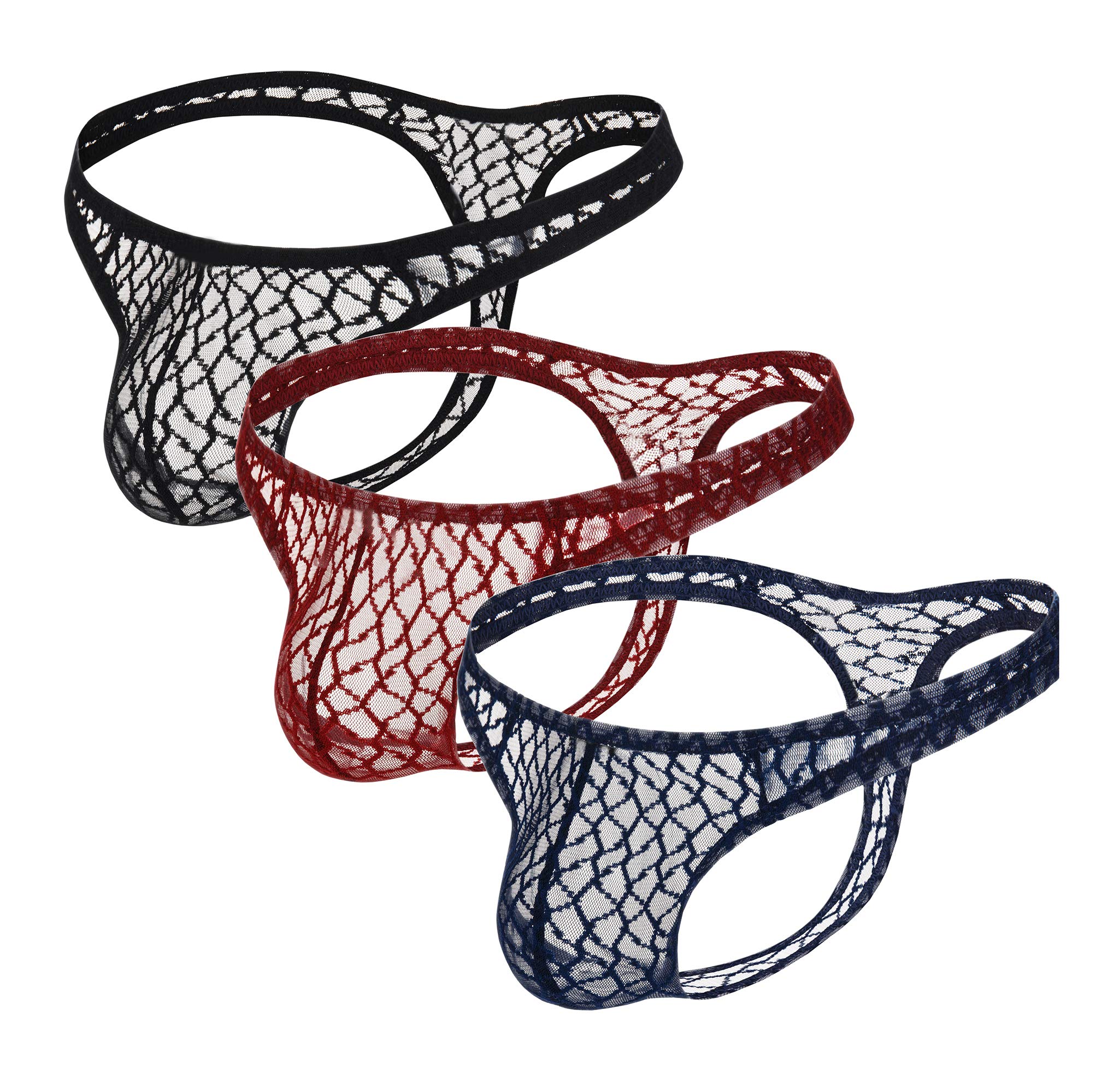 Men's Stretchy Mesh Thong Underwear - Sexy Pouch, Large, Black/Blue/Wine Red-image-73cd0dfd-e992-42a0-938c-f8a0b13e23ba-50131