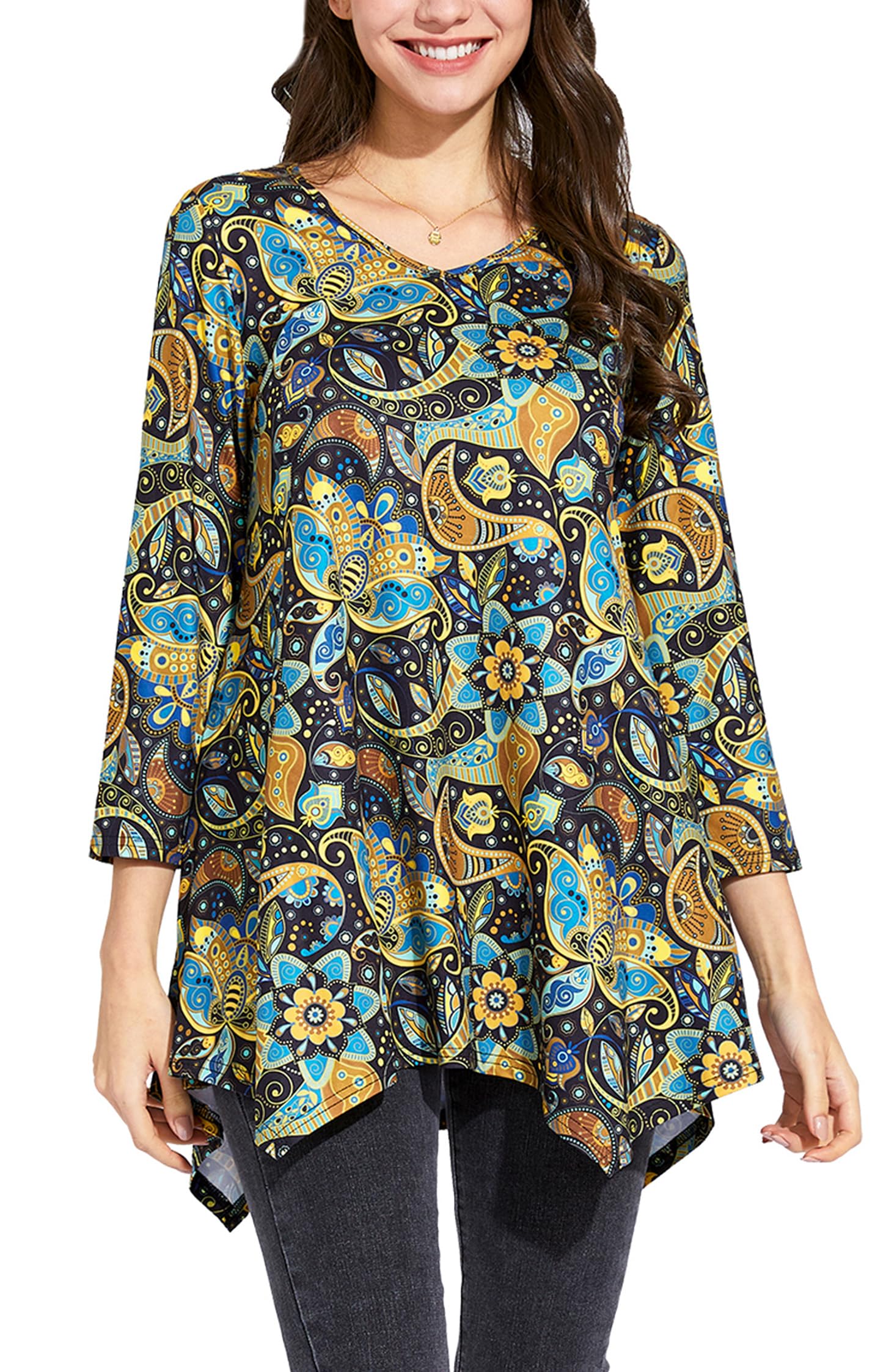 Women's V-Neck Tunic Top - Yellow & Green 3XL-image-5a9f5123-2134-4fce-b287-4fe2d1524598-103153
