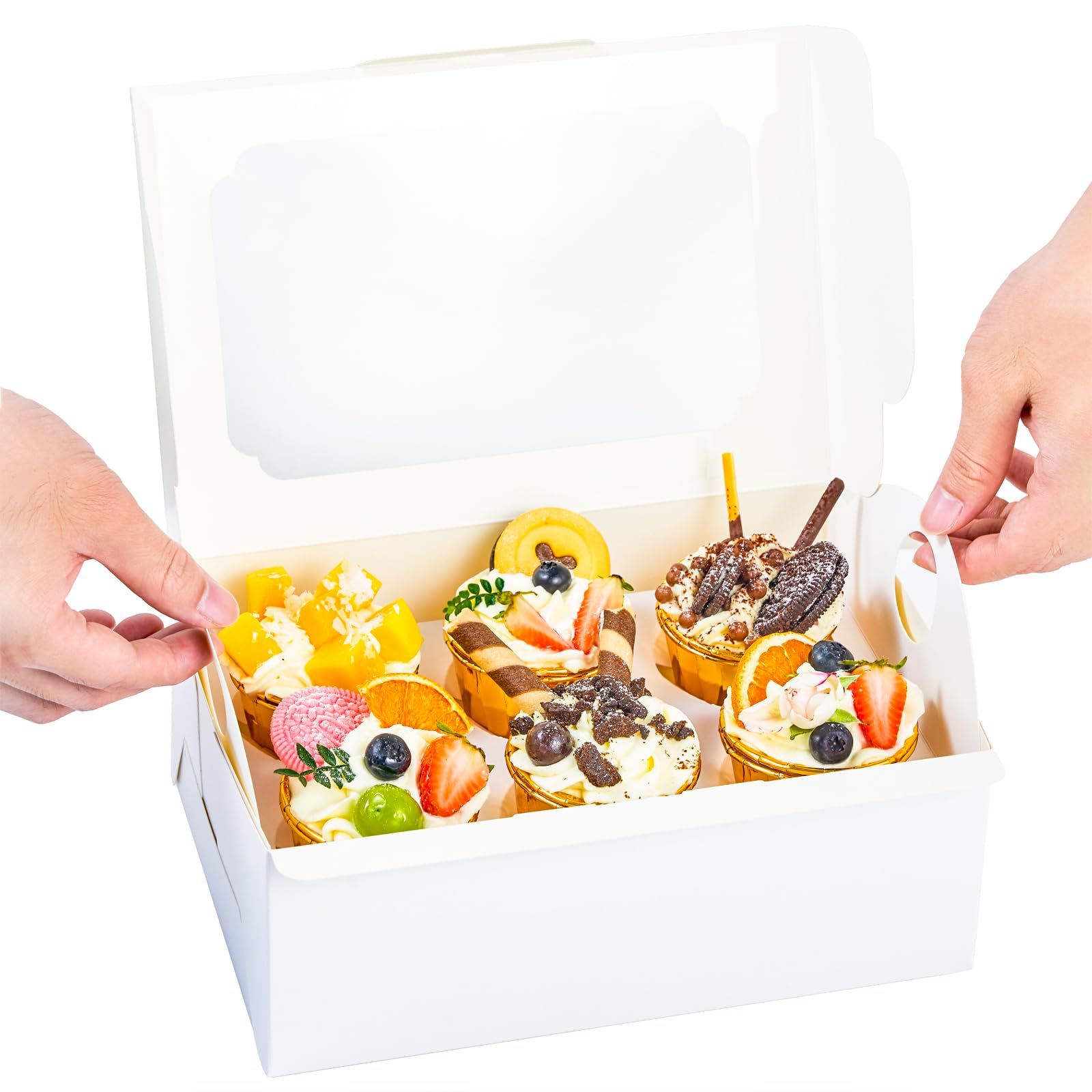 Cupcake Boxes 6 Hole with Handle - White Large-image-6762a63f-953a-4a06-96ce-e8ff92fc056b-113021