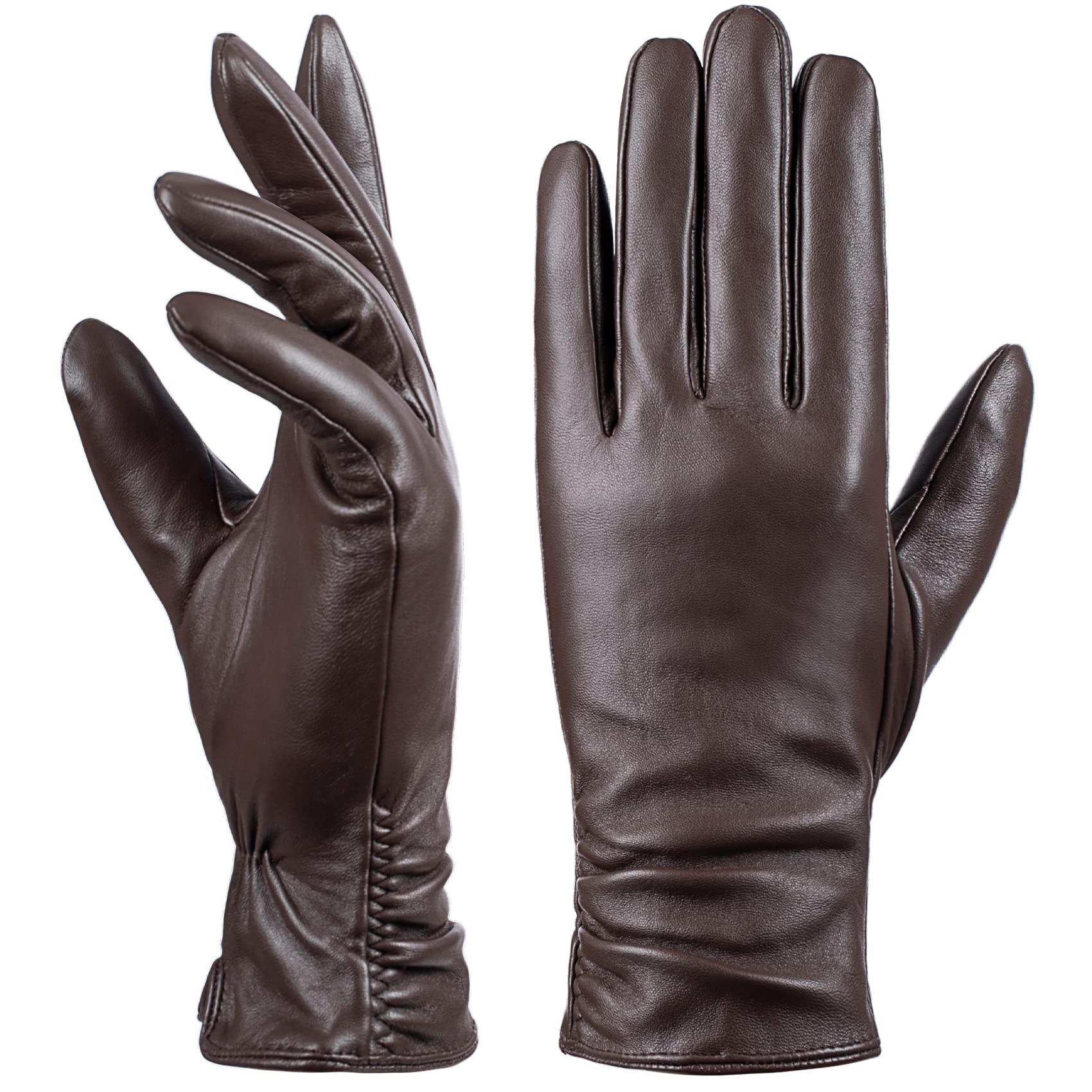 Women's Leather Touchscreen Gloves - Brown XL