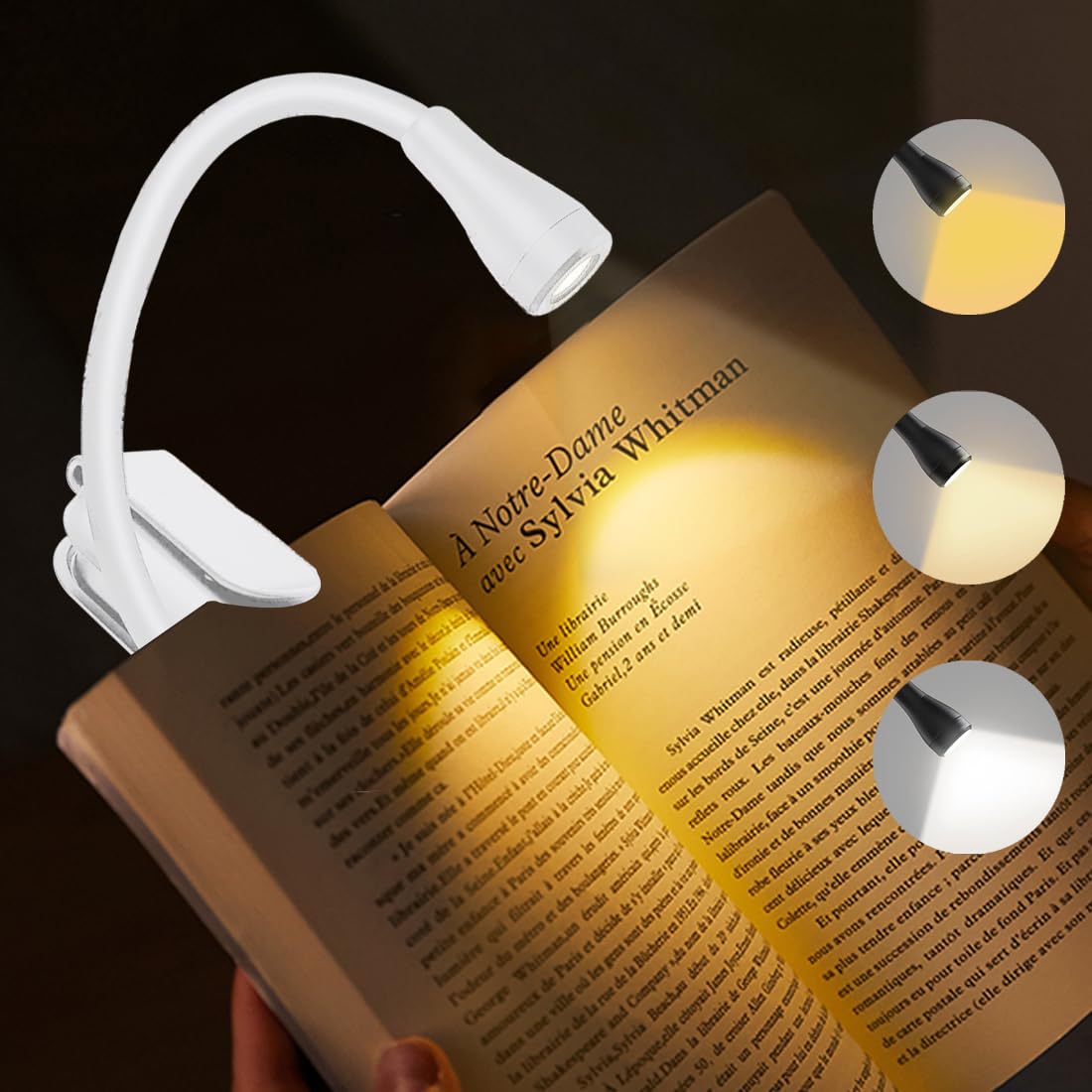 Rechargeable Adjustable Clip-on Book Light for Bedtime Reading - White-image-b1e66c54-1805-4bd5-8d36-7f98d460bf9d-58126