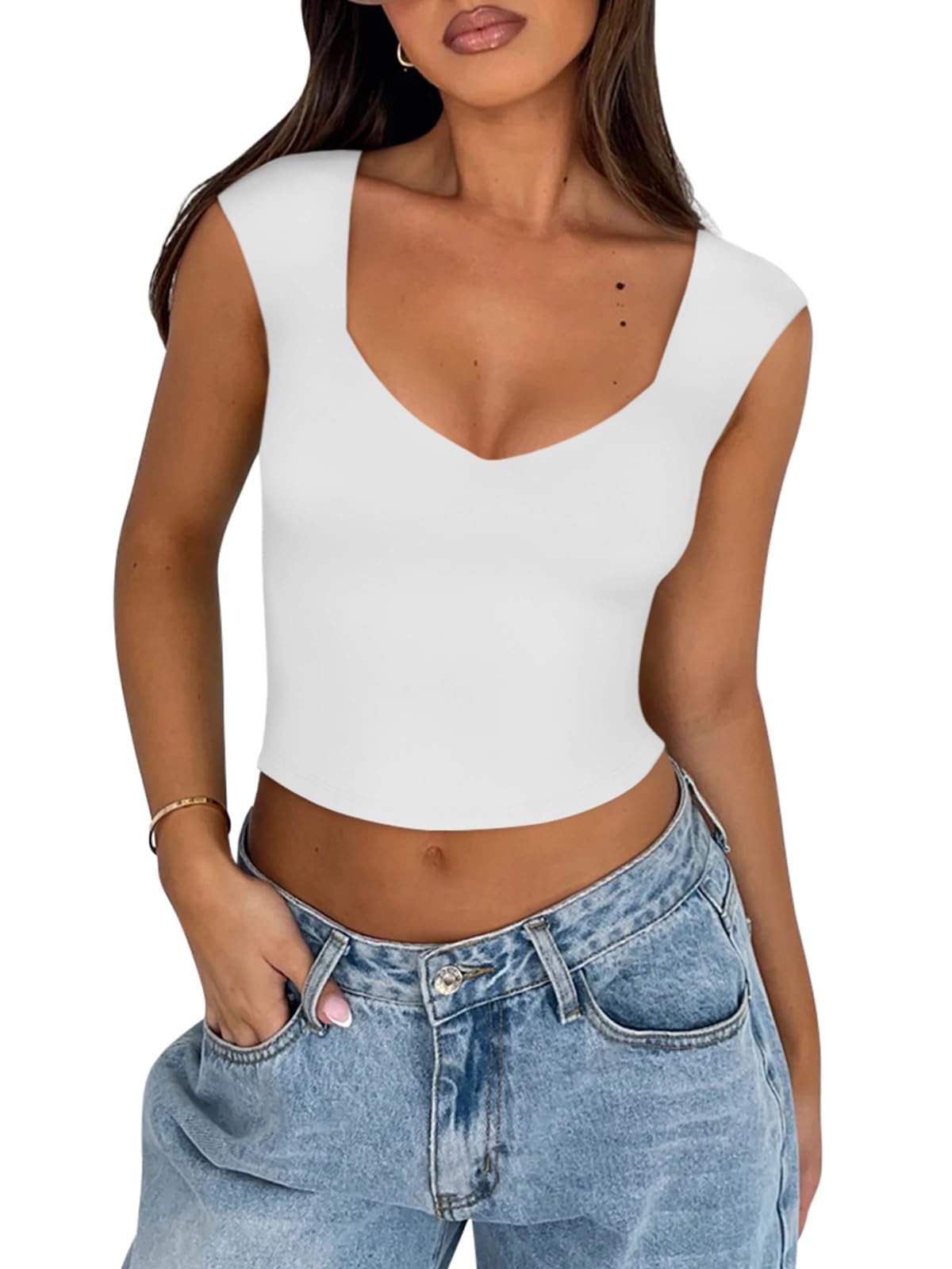 Women's V Neck Crop Tank Top - White Small-image-410887ac-fff1-49fe-8848-9fc47b7fc005-88675