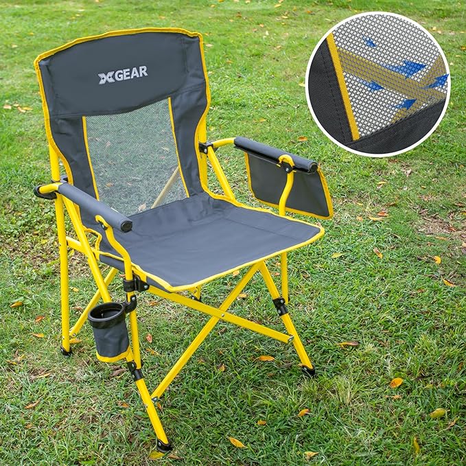 XGEAR Folding Chairs Breathable, Camping Chairs, Comfortable Heavy