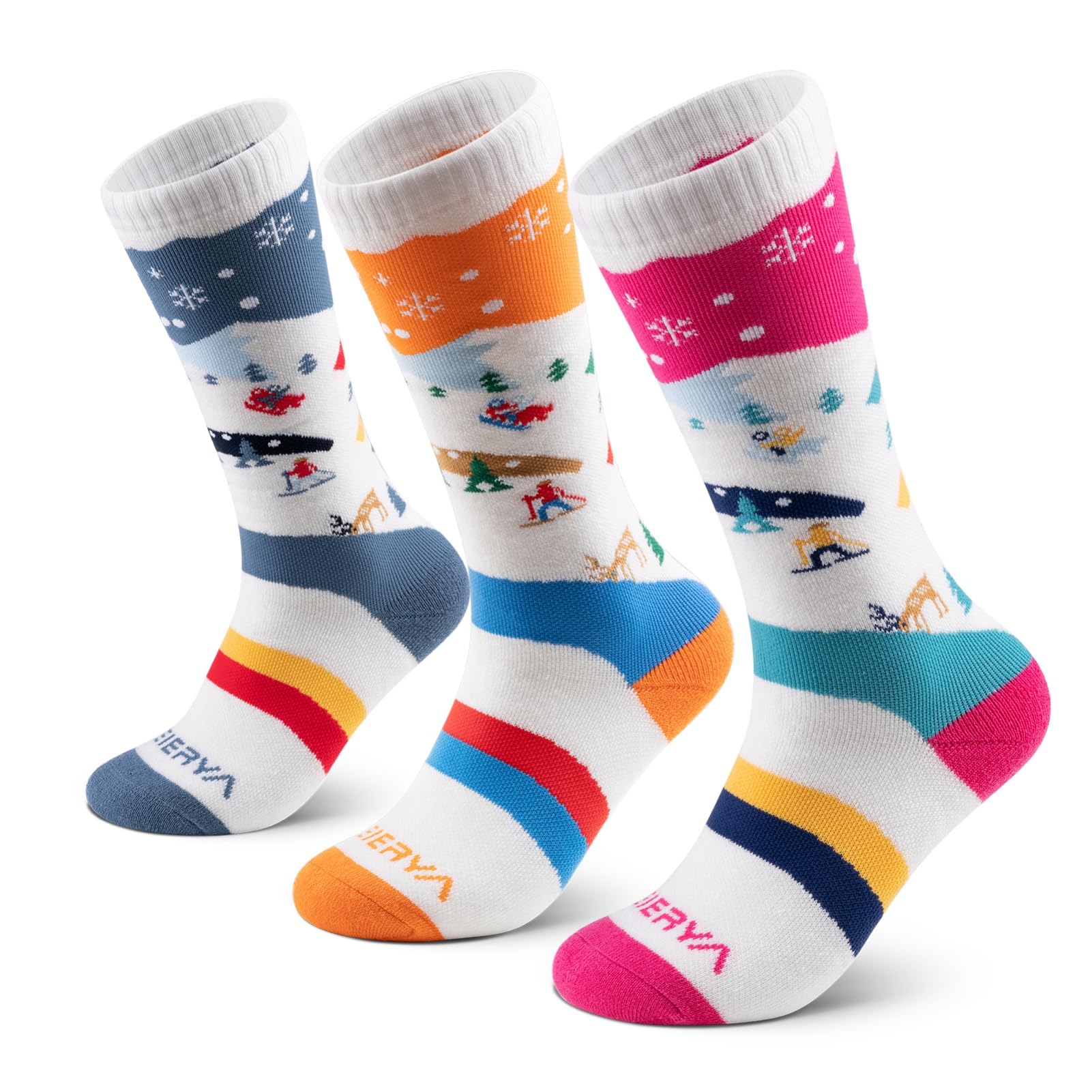 Kids Merino Wool Ski Socks - Cool Blue Rose Red Orange 16-18Y-image-9299af99-d6a9-483f-a6a8-af72fd5f4171-110358