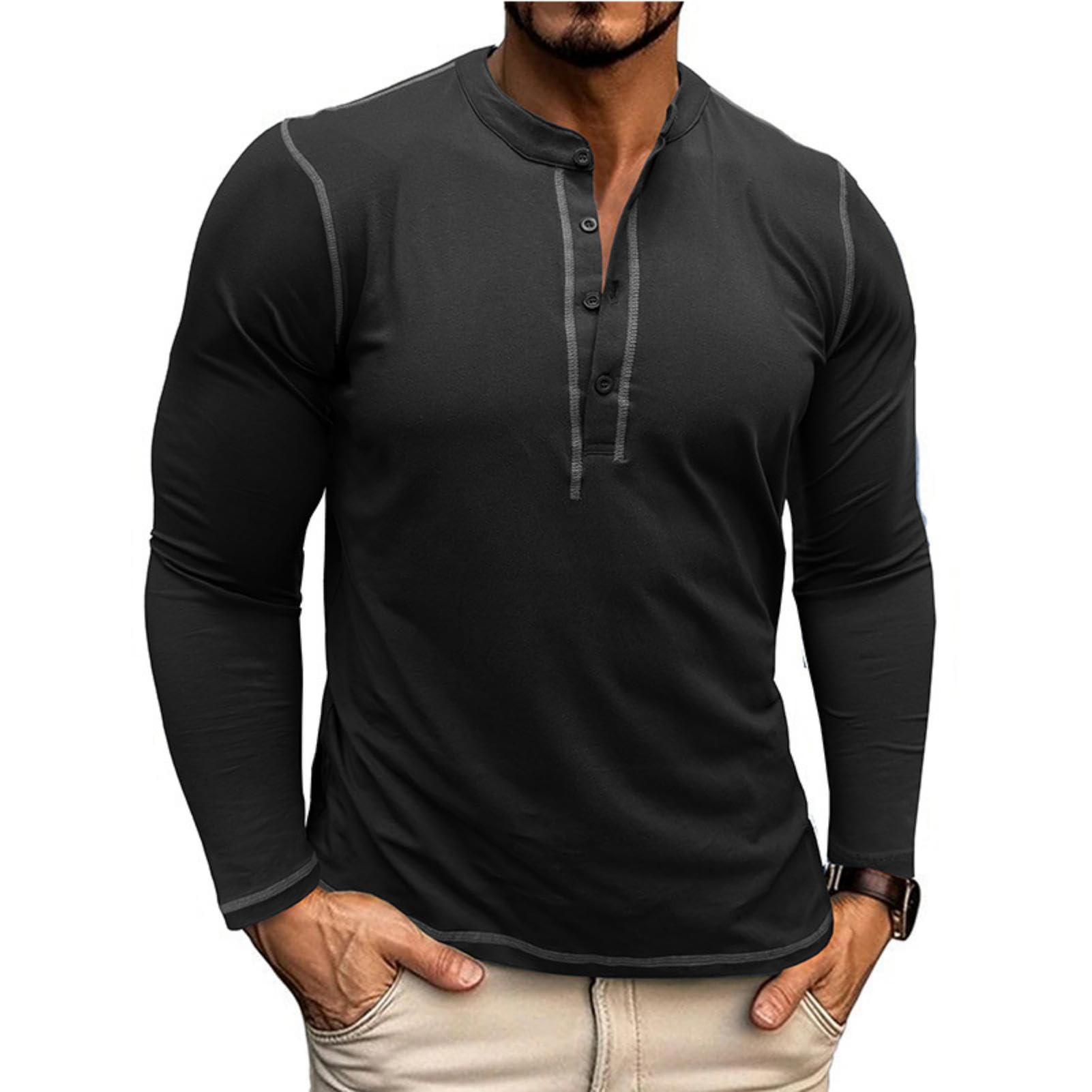 Men's Henley Long Sleeve T-Shirt - Dark Grey 2XL-image-407bae35-173b-438c-b5ed-821dae054a66-93394