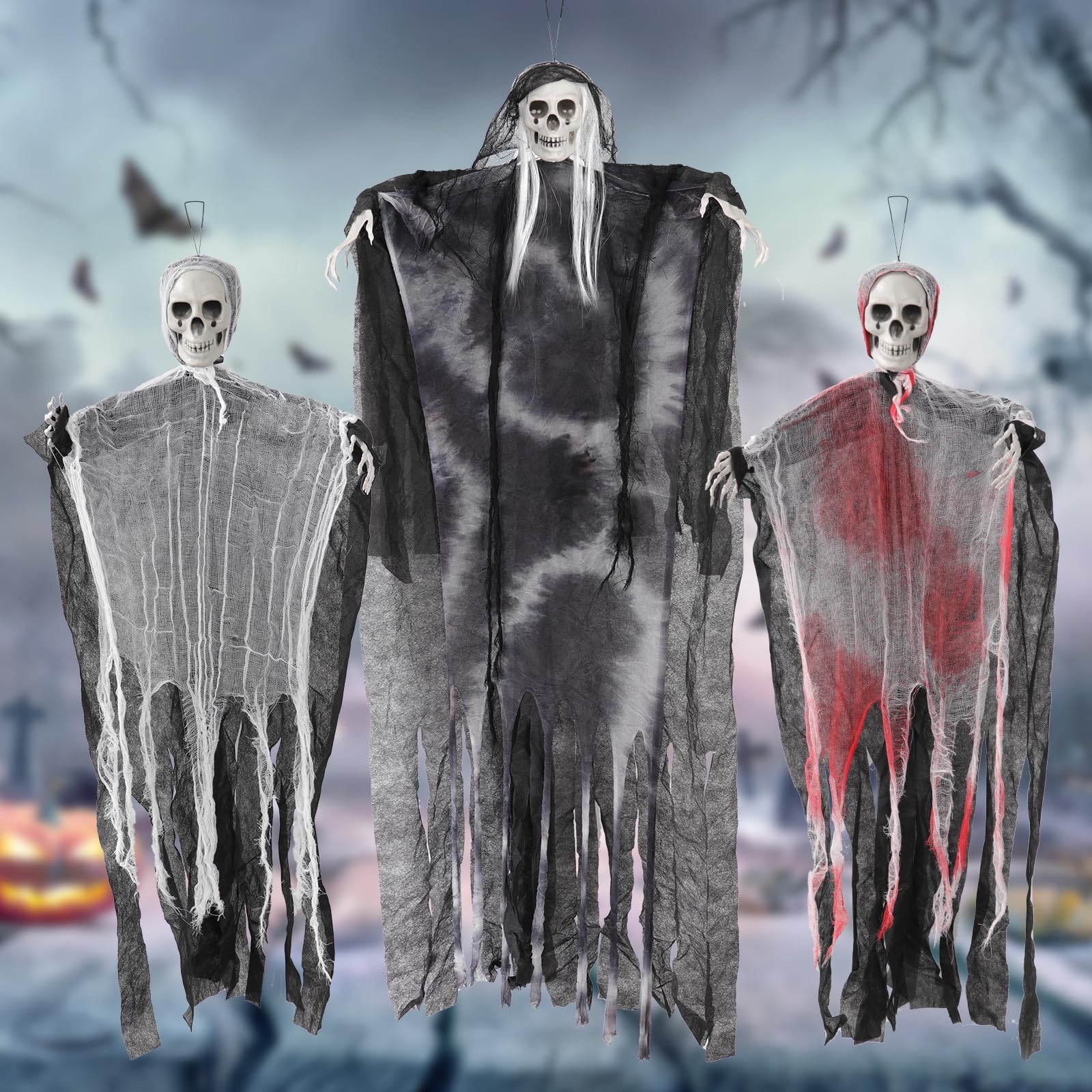 Hanging Halloween Ghosts 3 Pack - White Black Red-image-2f72fd19-565c-4e44-972b-a536521dba77-120784