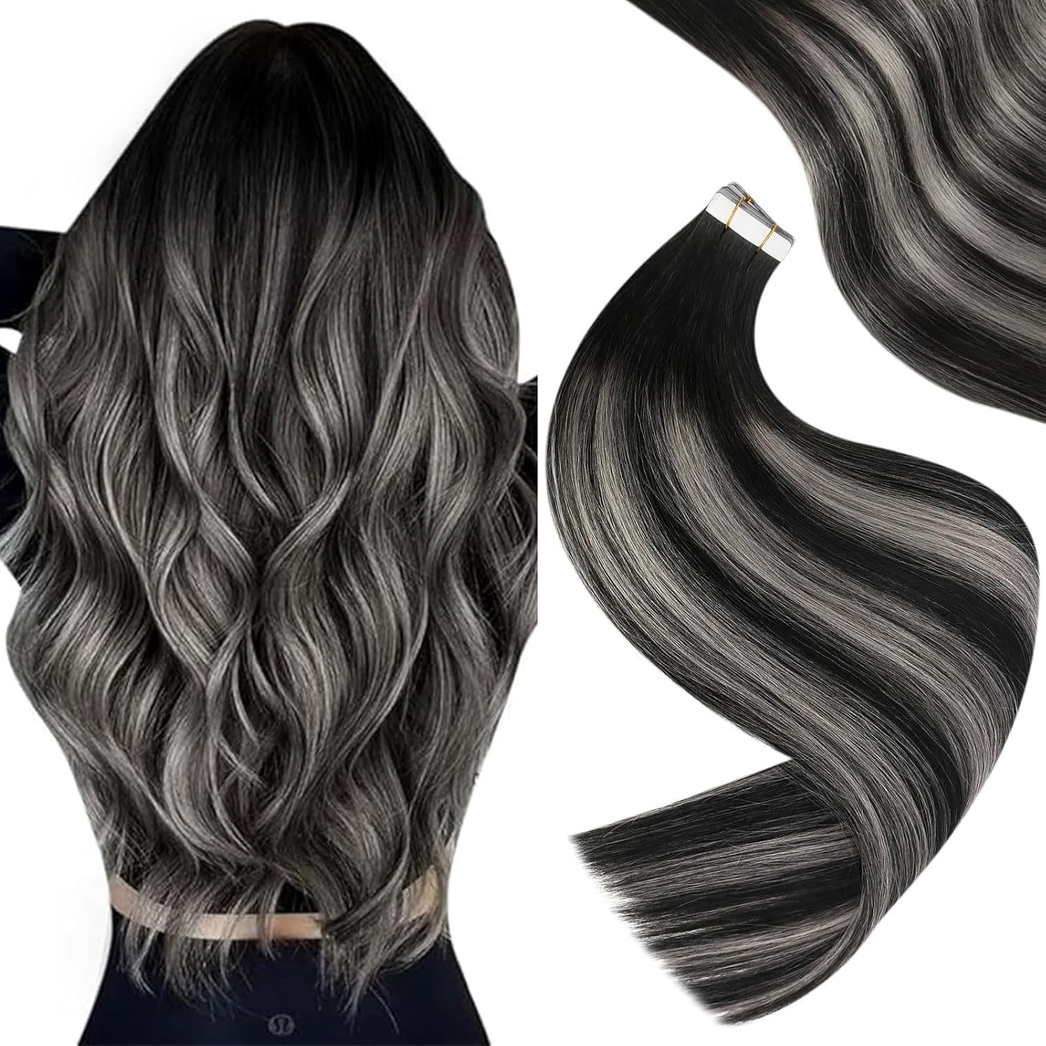 Easyouth Tape-in Haarextensions Echthaar – 24 Zoll, 50g, Farbe #8/60/18 (Aschbraun/Platinblond/Aschblond)