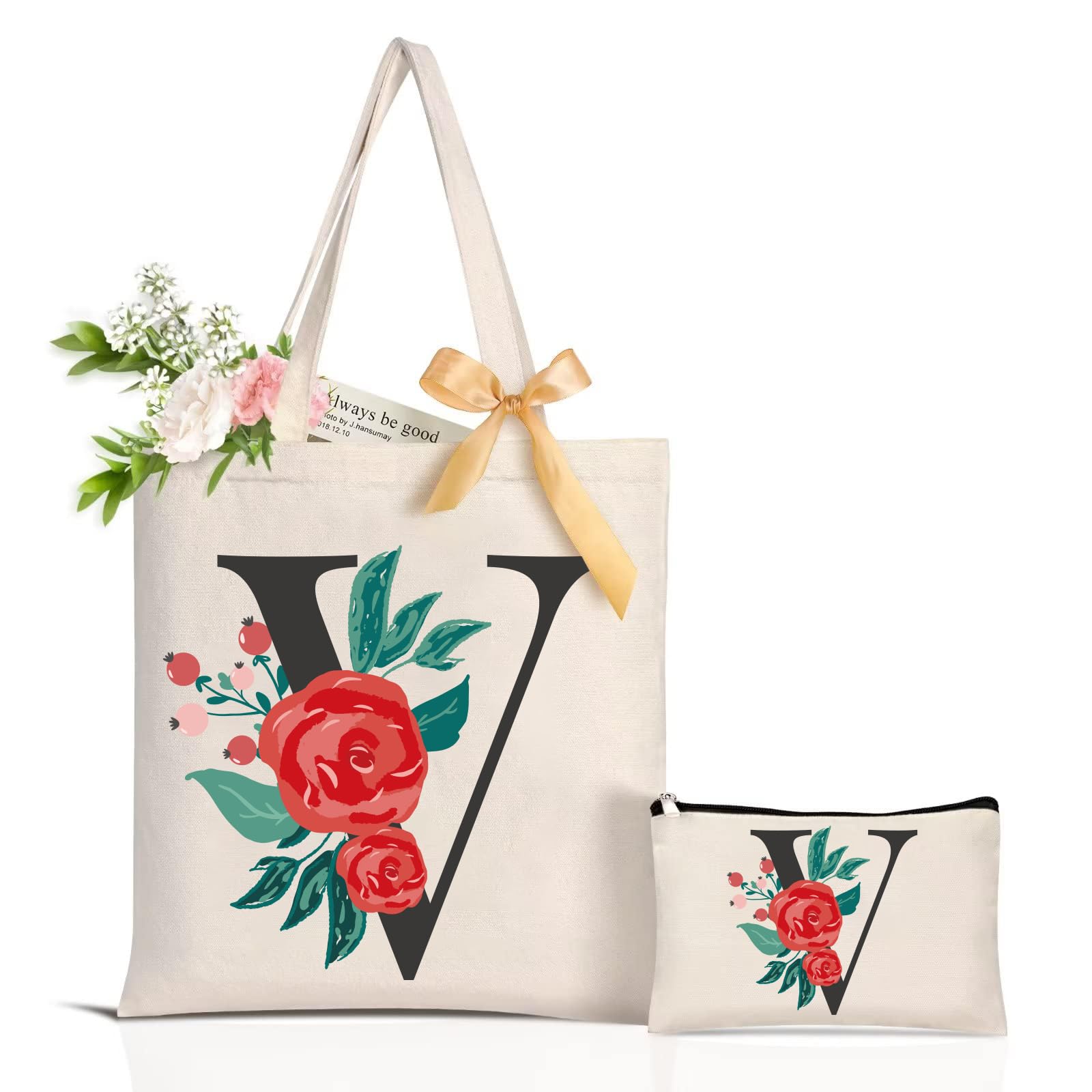 Canvas Tote Bag, Floral Canvas Bags Gifts for Bridesmaid, Reusable-image-a3975655-3c0f-456e-b36d-88e354a8a9c3-43408