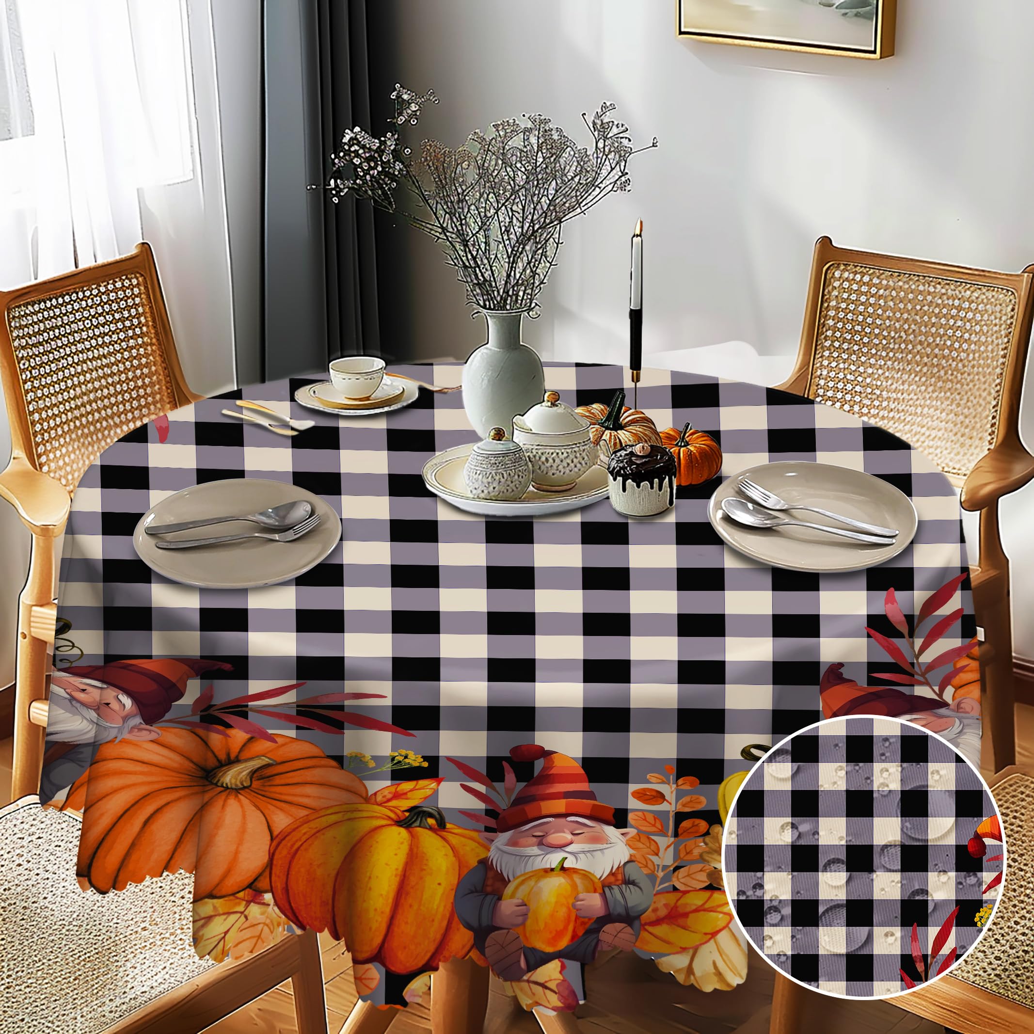G-dake Autumn Round Table Cloth Wipeable, Pumpkin Plaid (150cm)-image-c12d7f42-a5b8-4438-920e-3caff523557e-40540