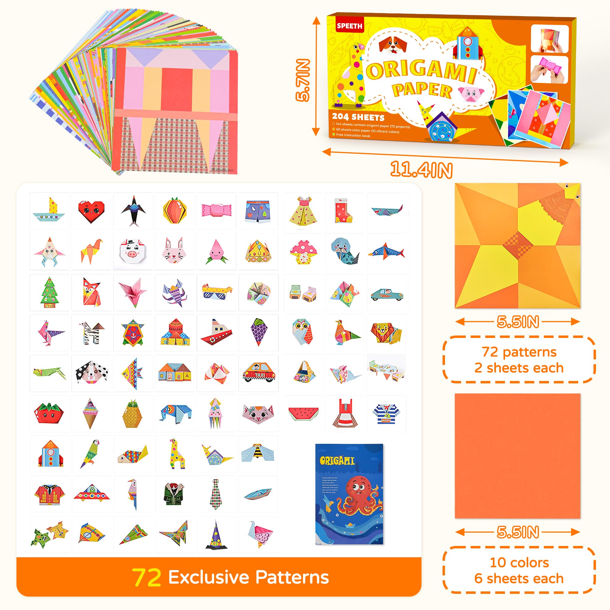 Kit Origami Pour Enfants 5-12 Ans – 98 Feuilles 47 Motifs + Livre Guide – Cadeau Créatif Débutant