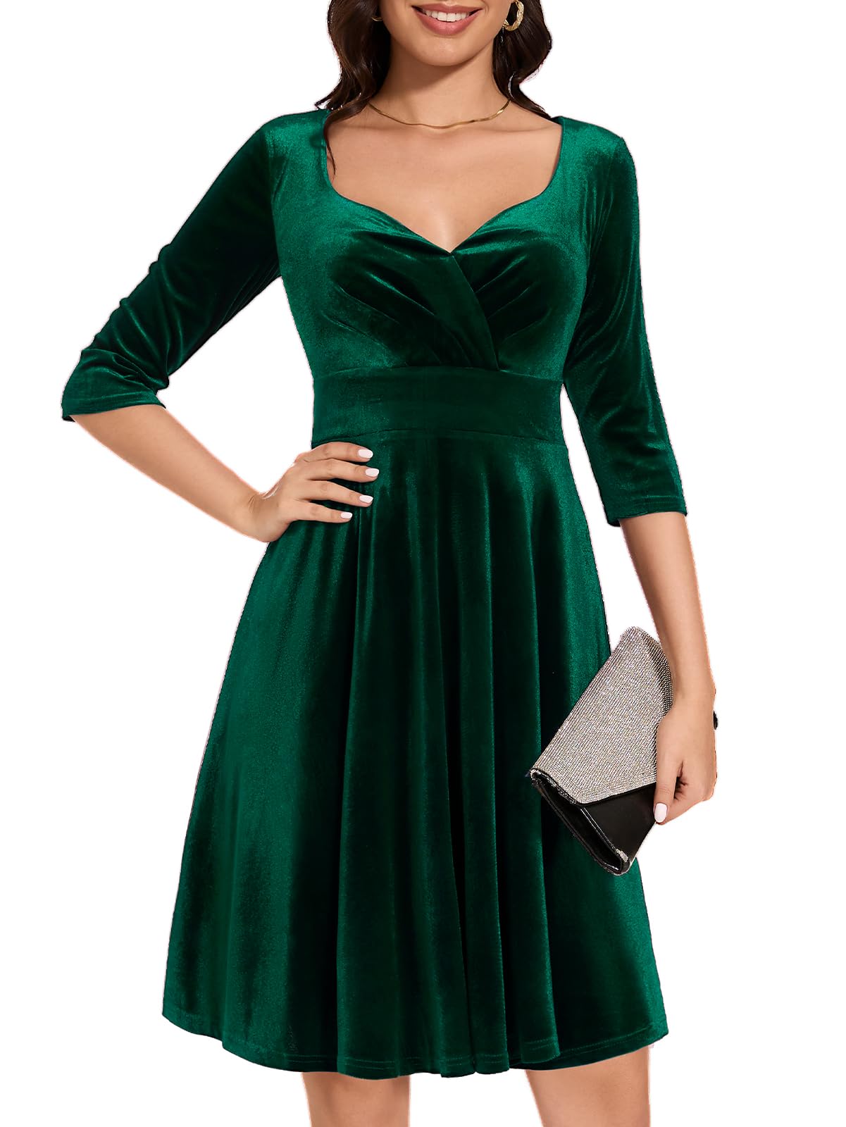 Womens Long Sleeve Velvet Dress Plus Size Vintage Cocktail Party Formal D