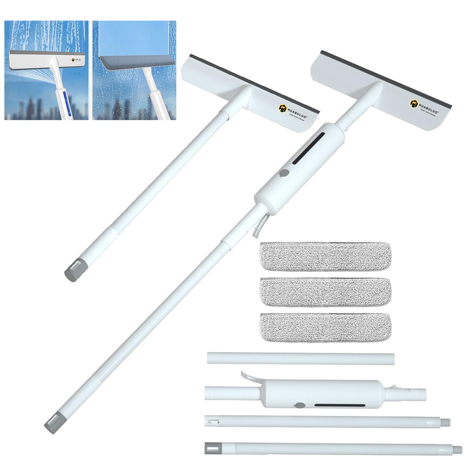 3 in 1 High Window Squeegee Cleaner with Spray & Extension Rod - 59'' Reach, 3 Wipe Pads-image-0a97ff1b-fd7a-4c2c-90b4-5ef5d97c952c-57433