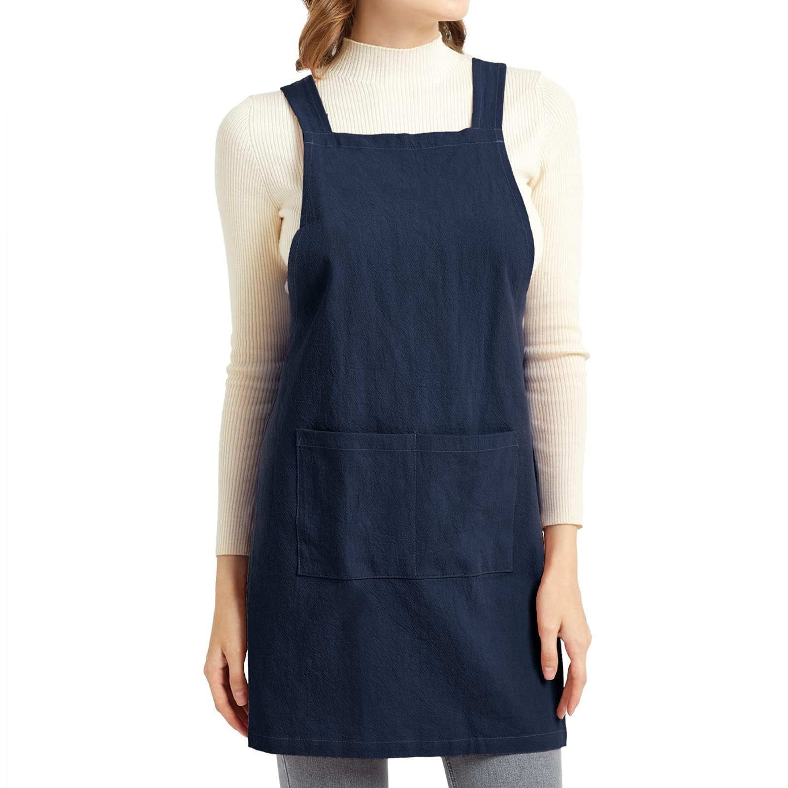 Women's Cross Back Apron with Pockets - Navy L-image-8e2ea10c-2393-4980-b834-f68d6b596bb4-107032