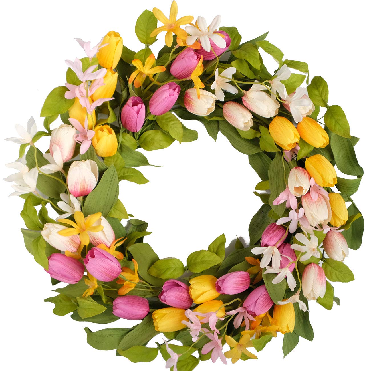 Artificial Tulip Wreath - 20-Inch Pink Yellow White-image-00d4a096-b316-42d7-85de-9e21c4835ed4-91009