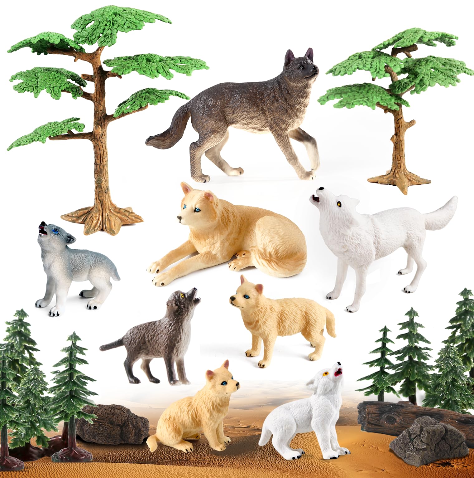 23-Piece Wolf Figurines & Trees Kit for Kids - Educational Toy Set for Woodland Dioramas & Cake Decorations-image-b5e0364e-8019-4396-b37e-87183e917f0e-67410