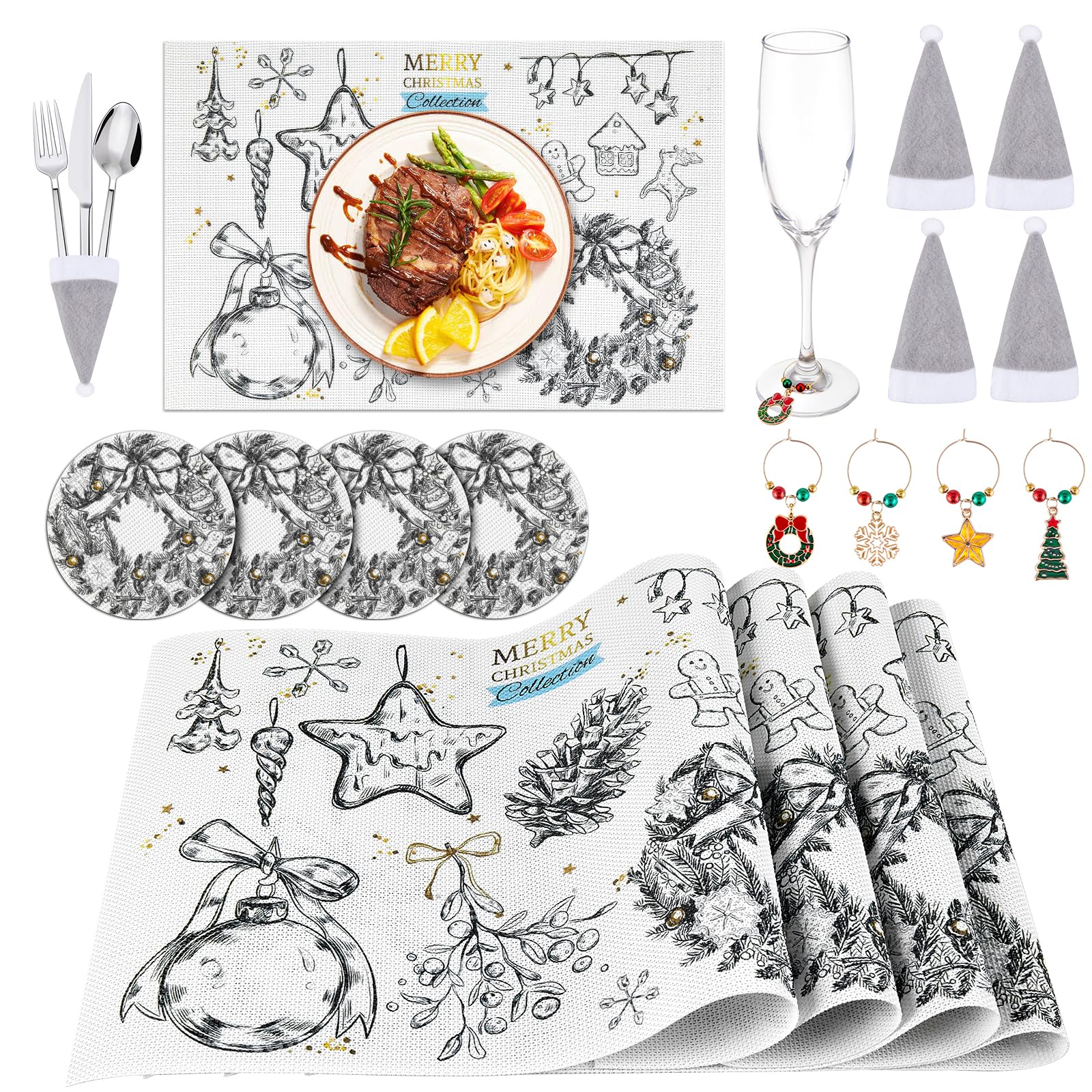 Festive 16-in-1 Christmas Placemats Set with Coasters, Wine Glass Charms & Cutlery Holders-image-272bbdeb-ade5-4d34-ab94-60ae7850bc15-66264