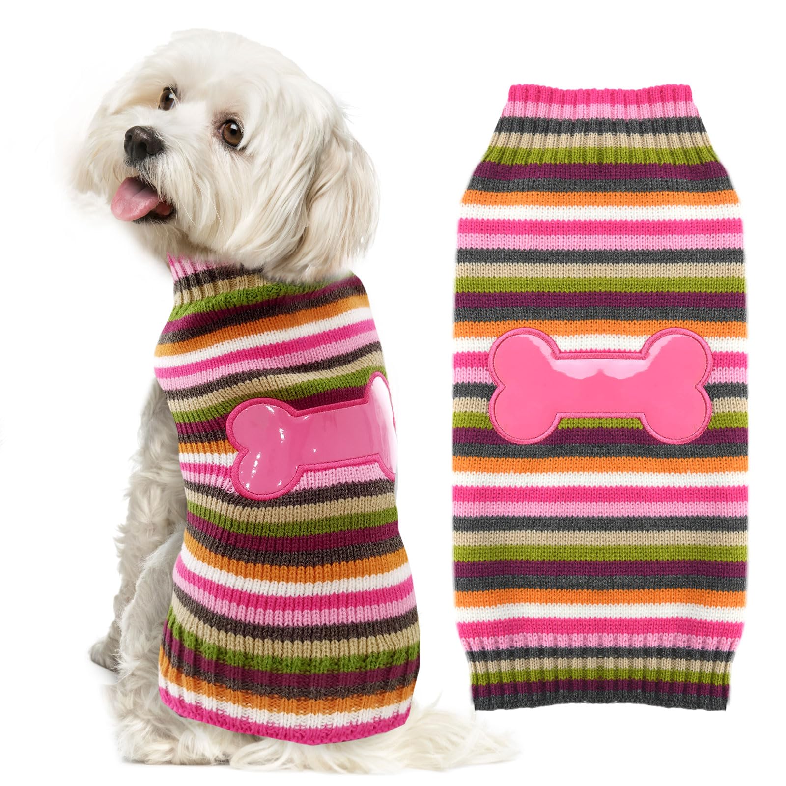 ABRRLO Turtleneck Dog Jumper Cute Small Medium Large (Pink bone,XS)