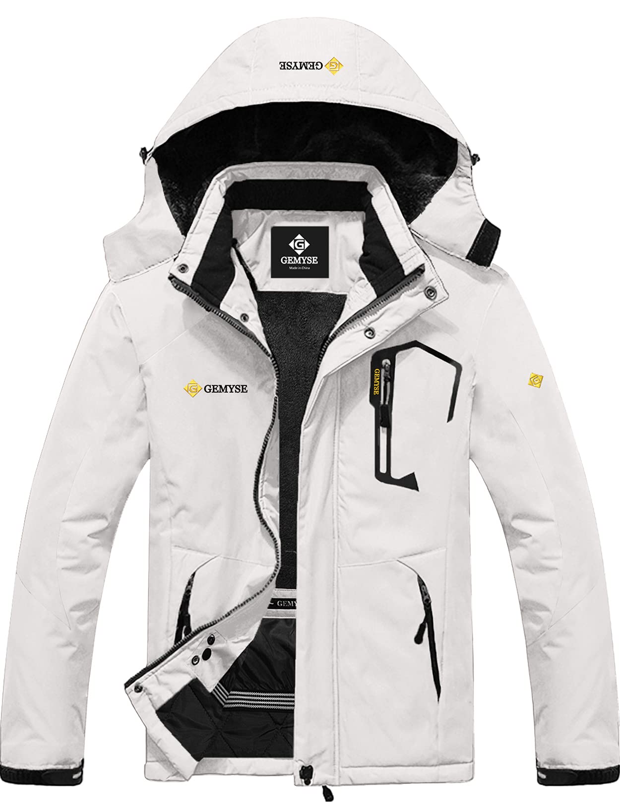 GEMYSE Waterdichte ski-sneeuwjas voor heren, geïsoleerd, winddicht, fleecejack met capuchon(Dunstblau,XL
