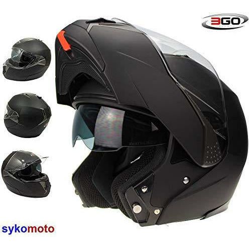 3GO HELMETS E335 FULL FACE MOTORBIKE CRASH MODULAR ECE APPROVED RACING  MOTORCYCLE DOUBLE VISOR MEN WOMEN MATT BLACK (XL (61-62 CM))