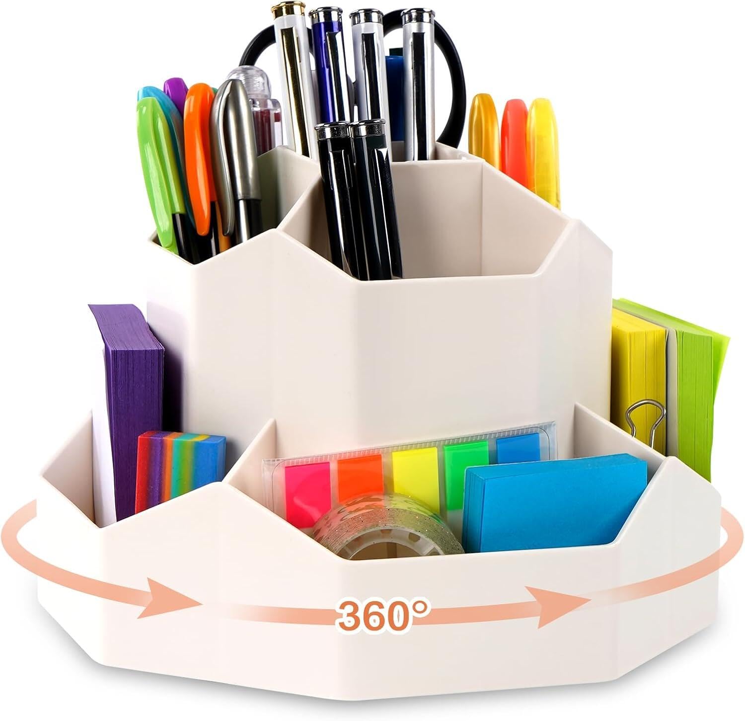 Anstore 360° Rotating Makeup Brush & Pen Holder, 9-Compartment Beige Organizer for Desk & Bathroom-image-c6b06602-5987-4209-916d-fbe6d8731590-54315