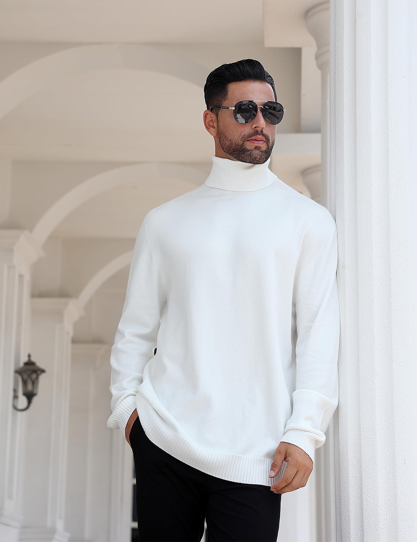 ALISISTER Men'S White Turtleneck Jumper - High Neck Sweater L