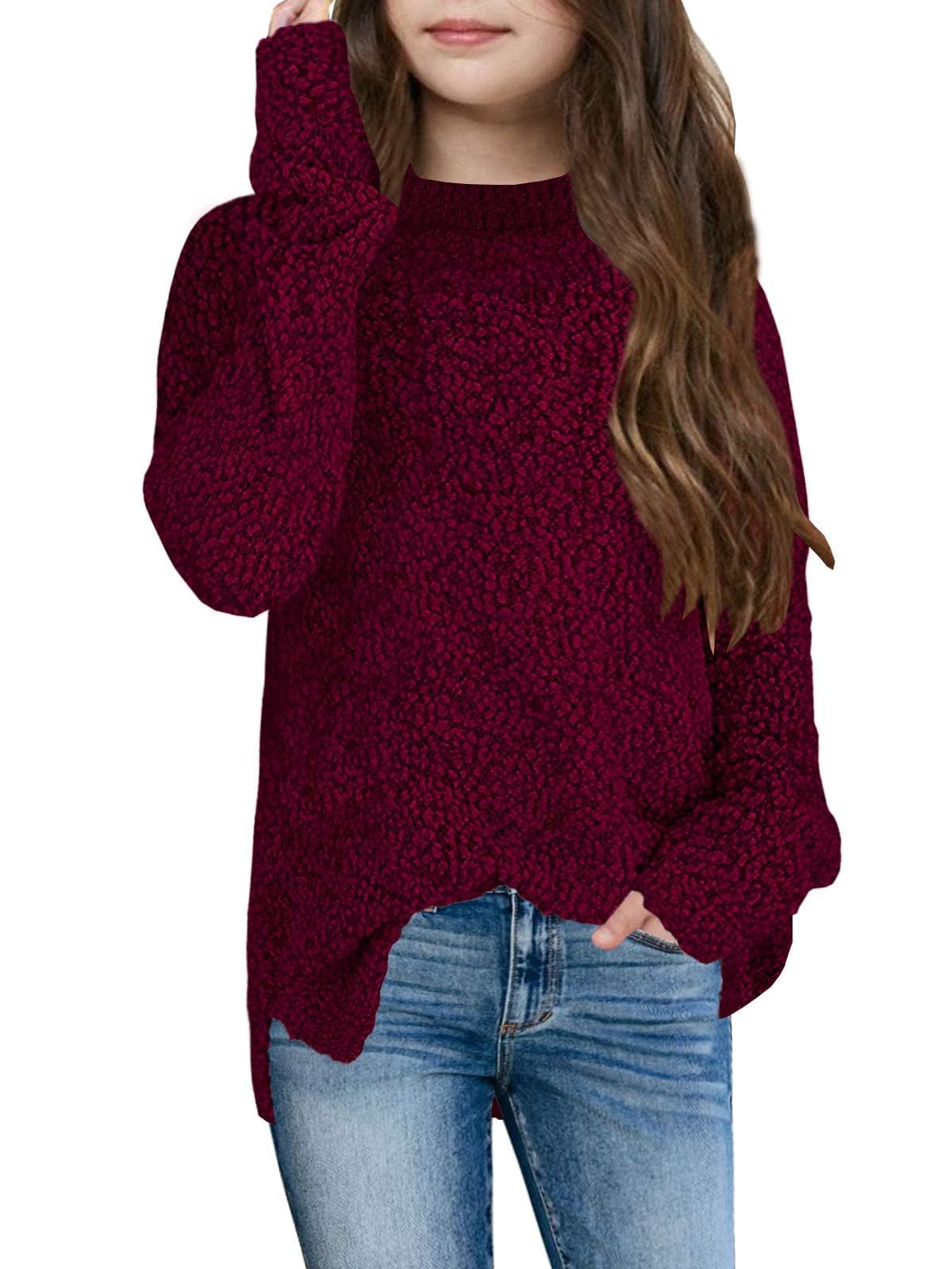 Girls Fuzzy Knit Jumper - Burgundy 130-140-image-e883d810-6fcb-4063-89da-971fb947519f-125259