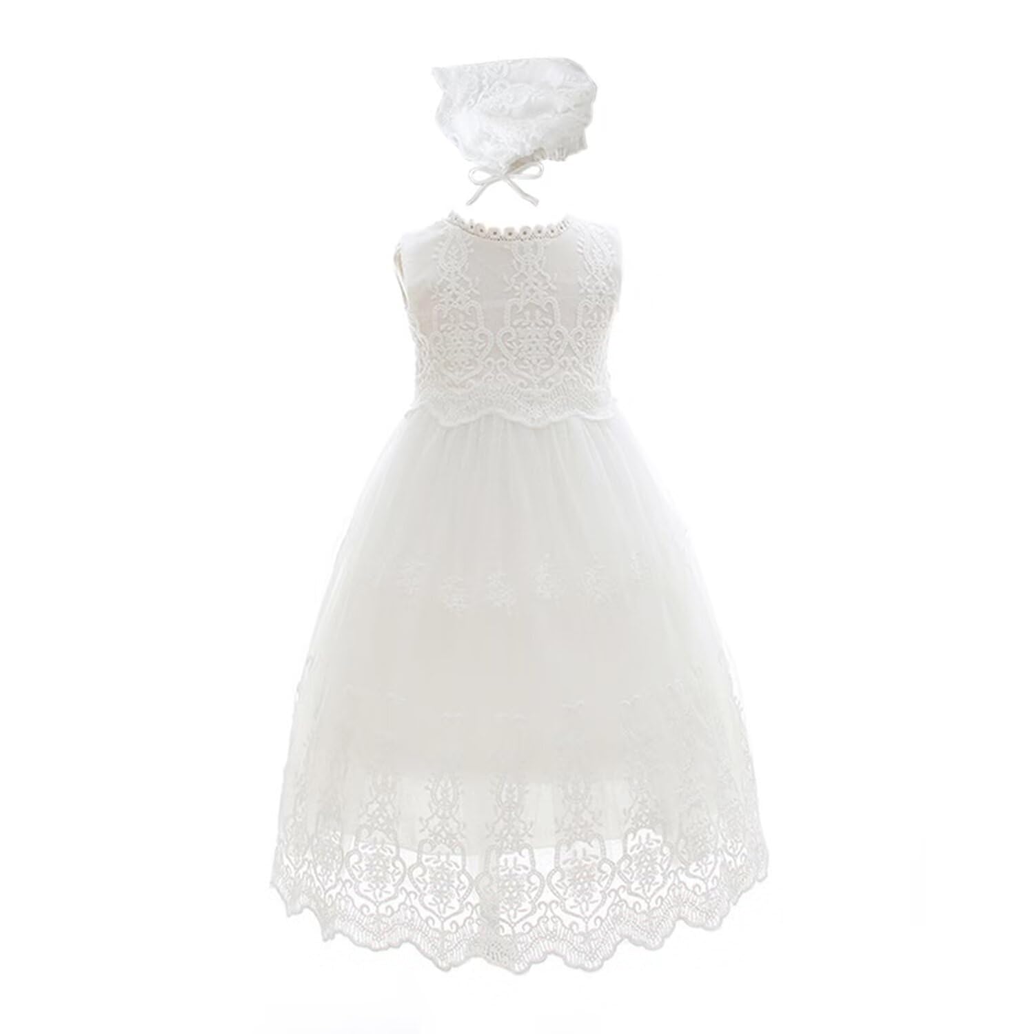 Baby Christening Gown with Hat - White 18-24 Months-image-2b7e1148-872b-4b2e-9be2-48a8443b5274-114103