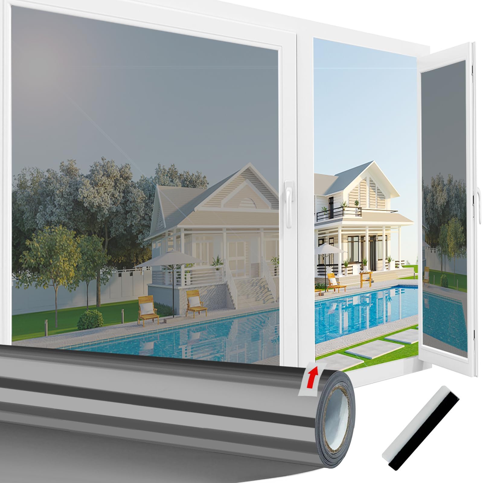 Reflective Window Film UV Protection - Black Silver 80x200cm-image-dc66aa54-4352-4f64-a8a0-1e8ecf56acac-119219