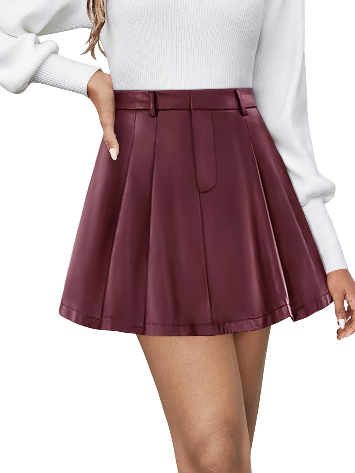 Leather Mini Skirt - Burgundy M-image-17504af5-f37b-44d1-8f43-8495e2cbe31a-92678
