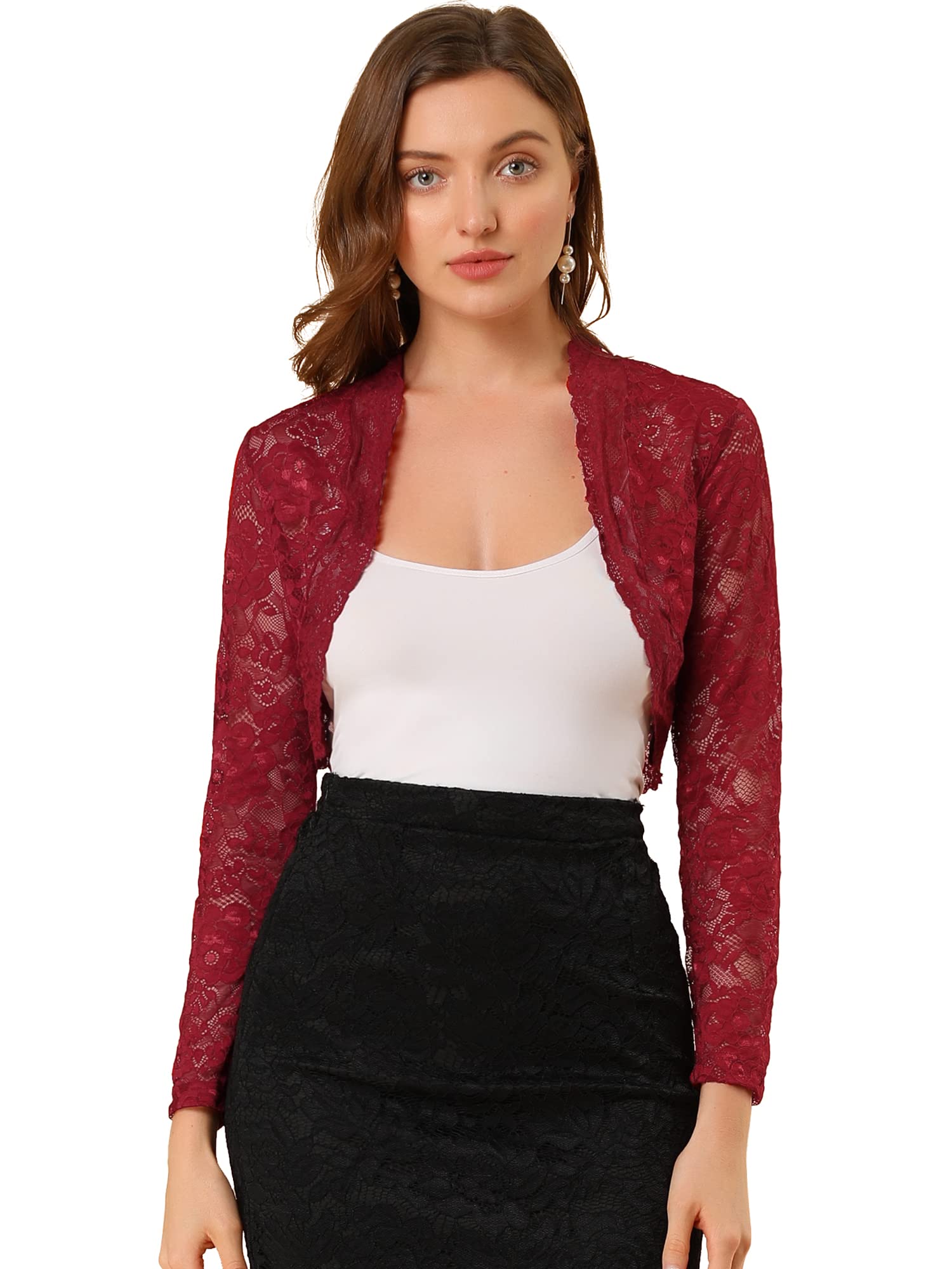 Women's Lace Bolero Shrug - Burgundy 12-image-8a6123c7-bb88-4cf0-b48a-97102f50efdc-113317