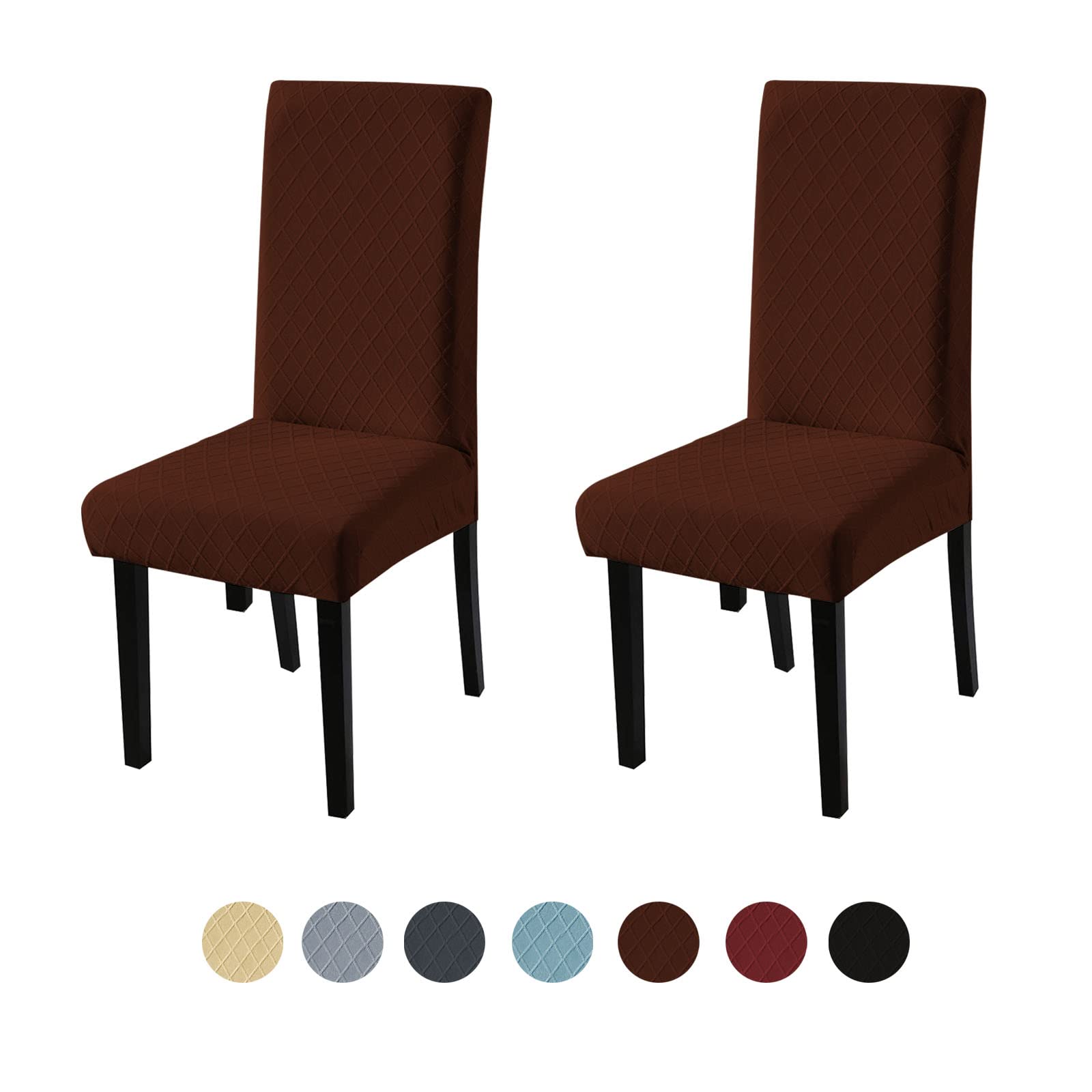 Brown Stretch Spandex Dining Chair Covers - Removable & Washable Slipcovers (Pack of 2)-image-b4acd0da-146f-4613-9c4c-dd73d299fcc5-16347