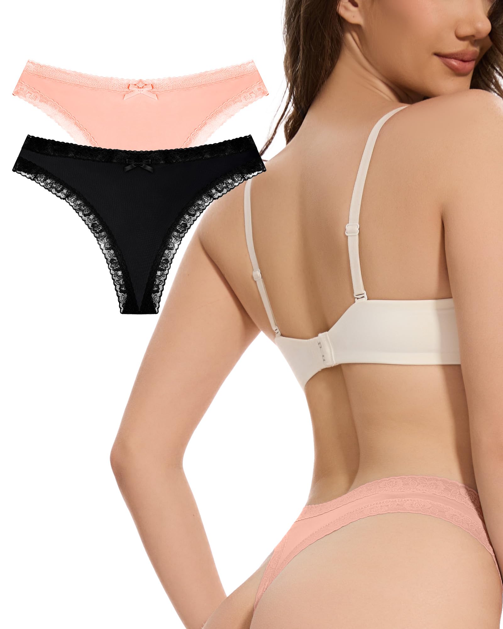 Women's Lace Thongs No VPL - 4 Pack(Black+White+Pink+Green) L-image-a53591e9-9cd2-4c1e-9657-d3ff2def21d9-101393