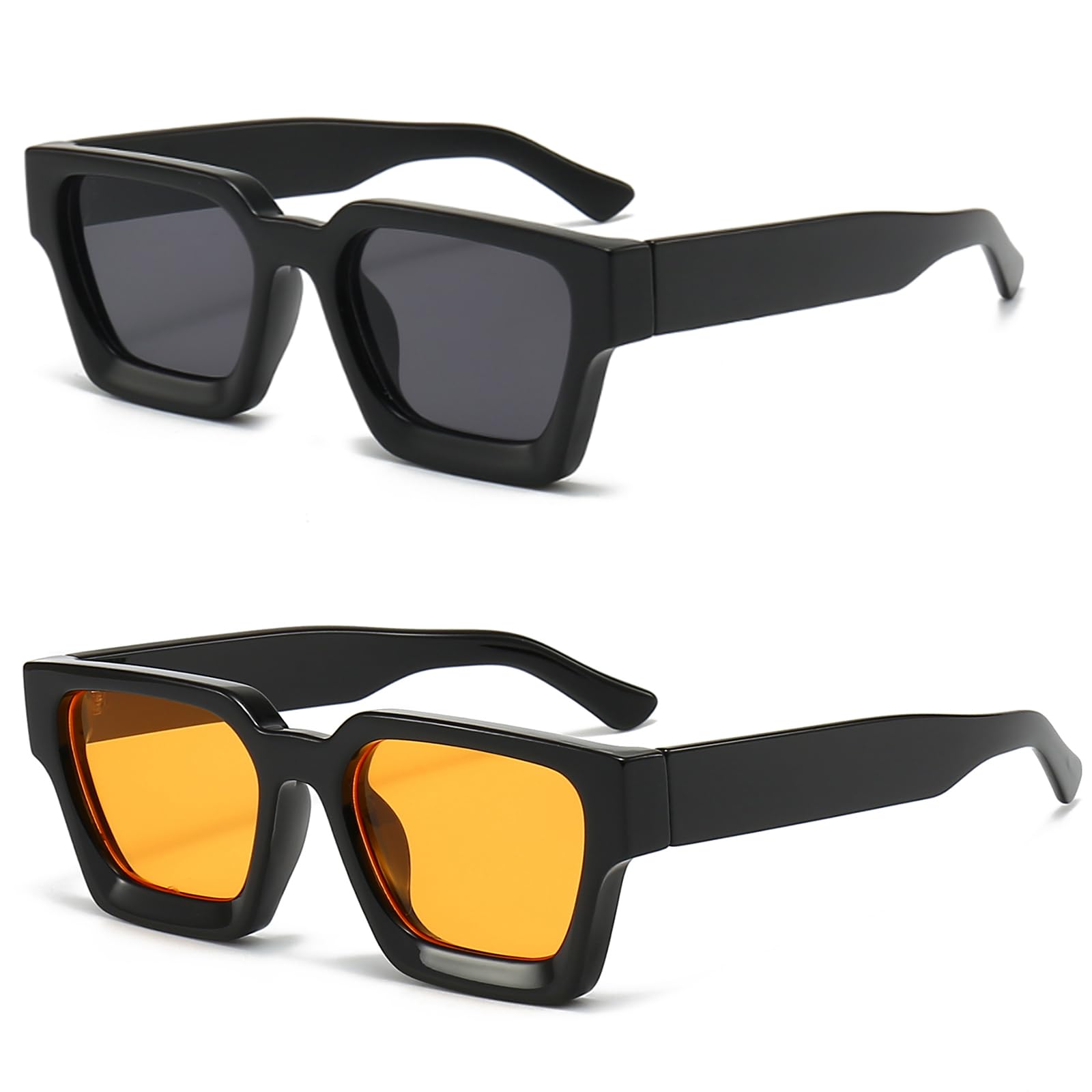 Retro Chunky Square Sunglasses - Black + Black Orange-image-9be70914-385b-4485-88ab-fd87d34ef068-119146