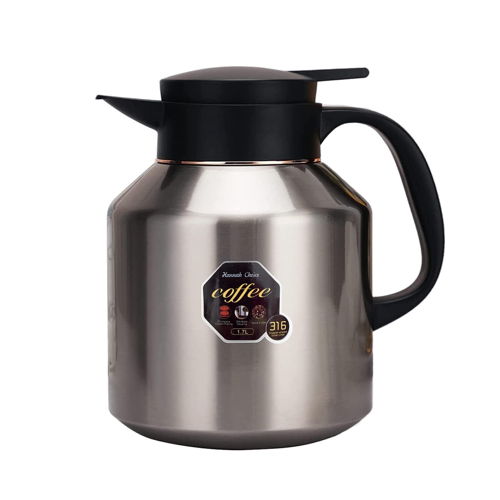 1.7L Stainless Steel Thermal Carafe - Double-Walled Keeps Drinks Hot 24H & Cold 12H - Ideal for Coffee & Tea-image-2f560f14-d332-4ab5-80b4-1db8f011906a-53350