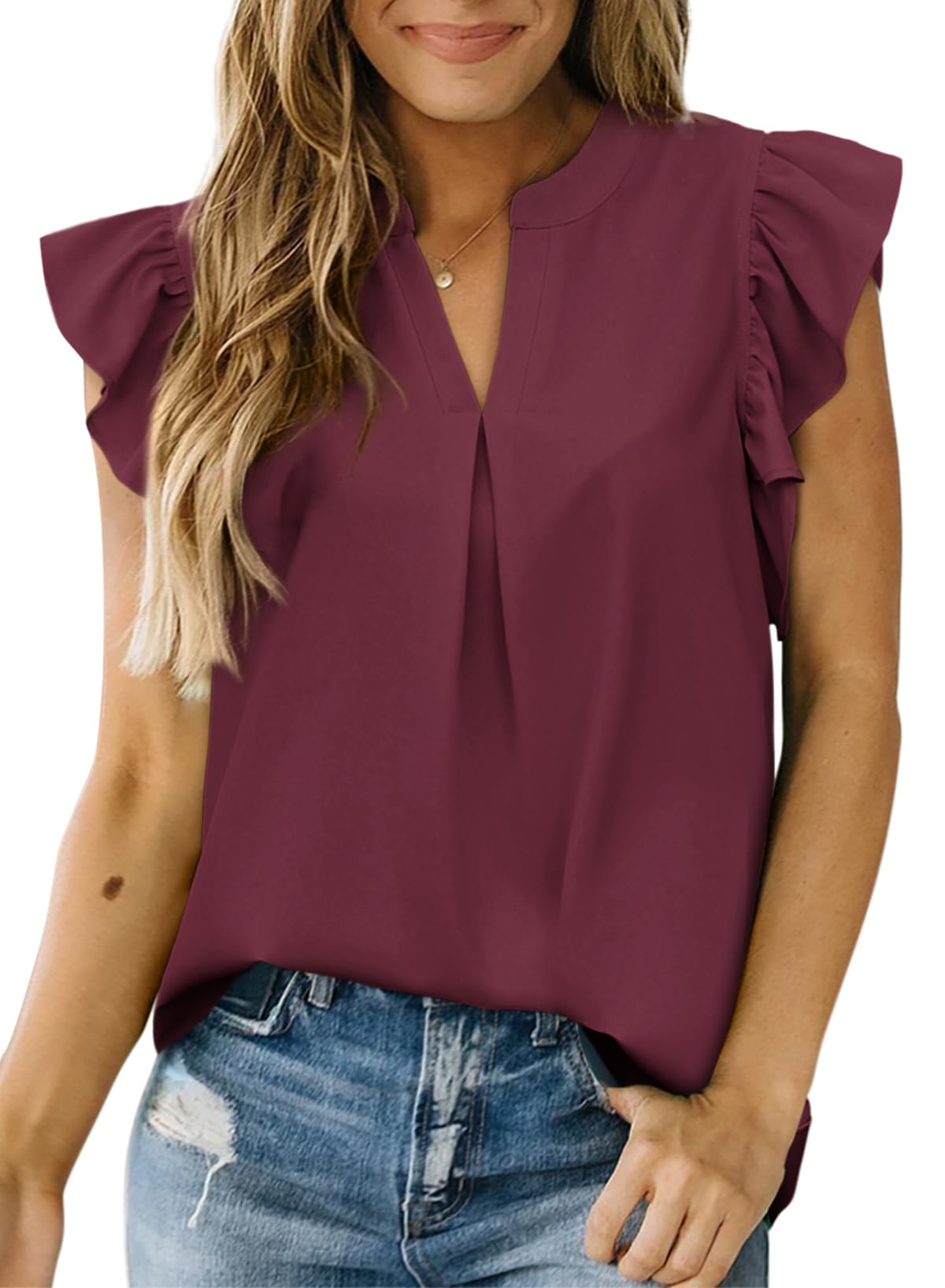 Women's Ruffle V-Neck Blouse - Short Sleeve Summer Top