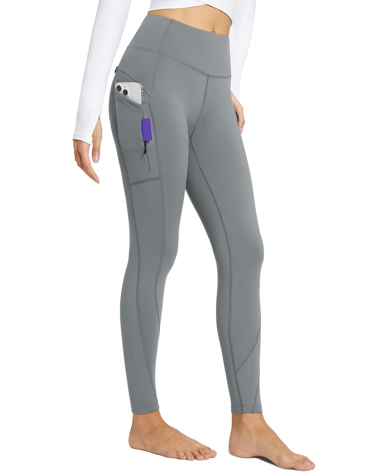 Women's Thermal Fleece Leggings with Pockets - Grey M-image-a5e5ec64-aa8f-4551-97e1-0fee32486b7b-101685