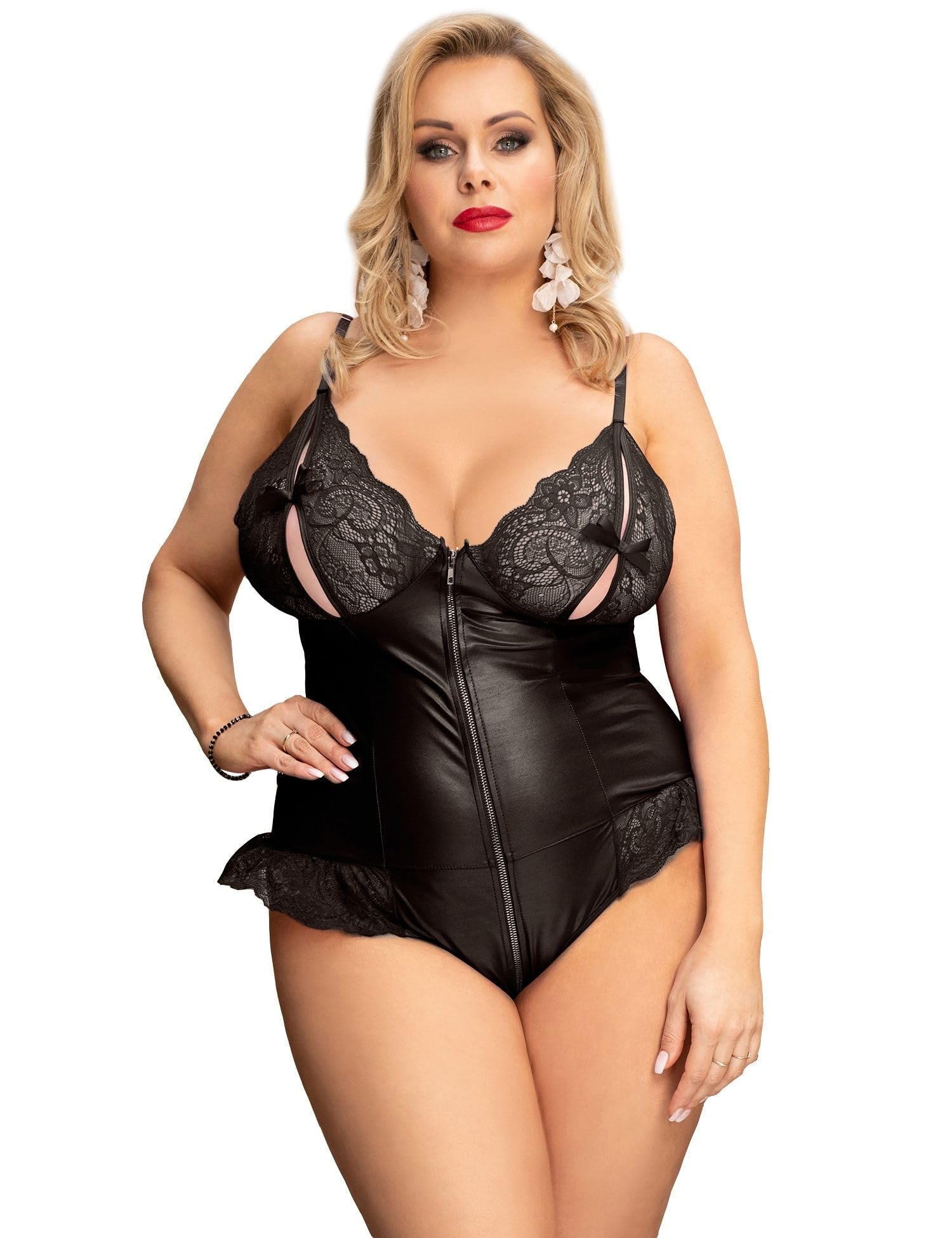 PU Leather Lace Bodysuit - Black Size 10-image-53437f0b-735a-4d7e-a642-bf2a79e345b4-104741
